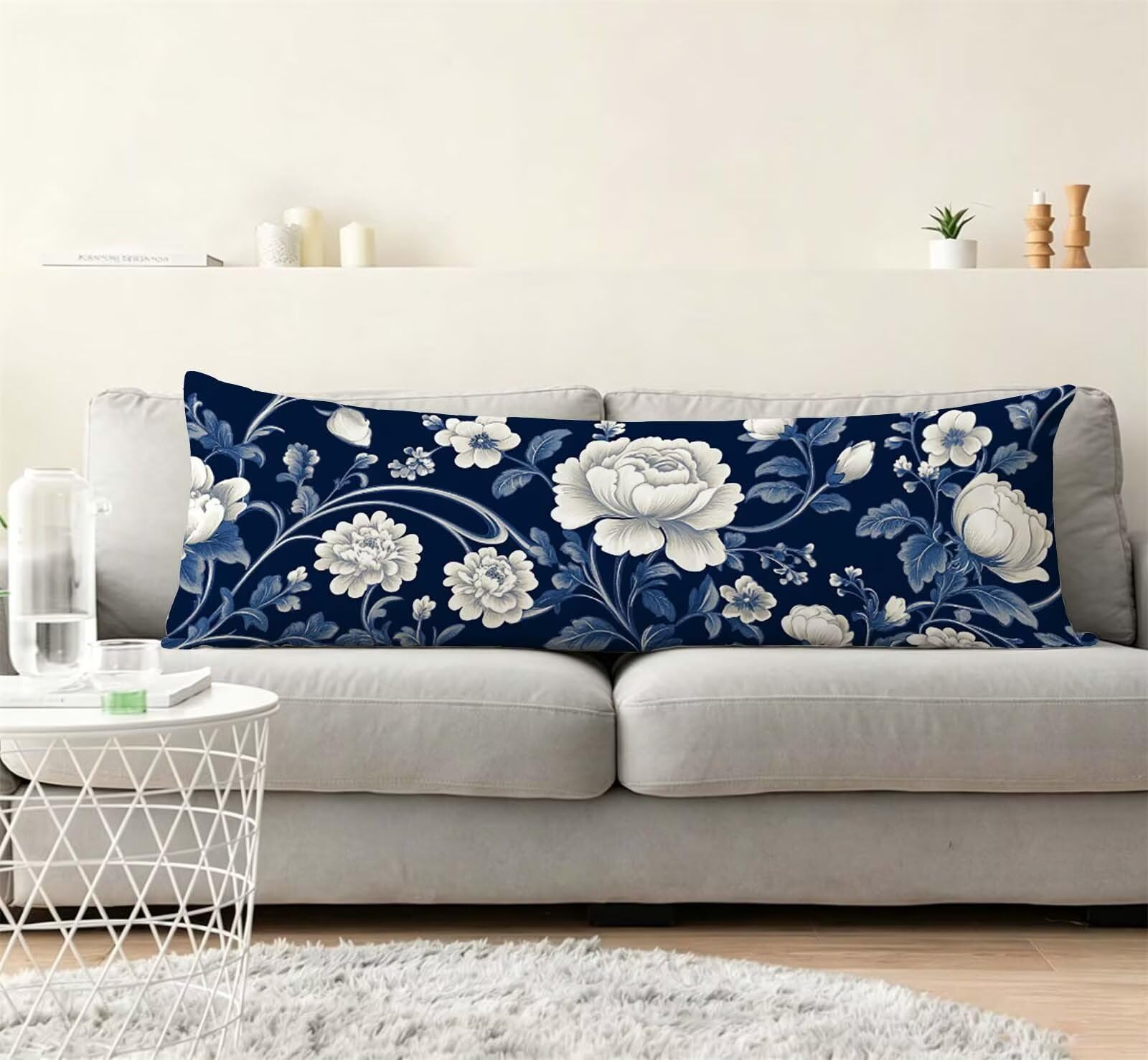 Blu-16 Federe Cuscino Letto 50 x 150 cm, Grande Cuscini per Divano Velluto, | Doppia Faccia Stampa, Fiore-7 Fodera per Cuscino Decorativa, con Cerniera, Cuscino per Dormire Sul Fianco j-338