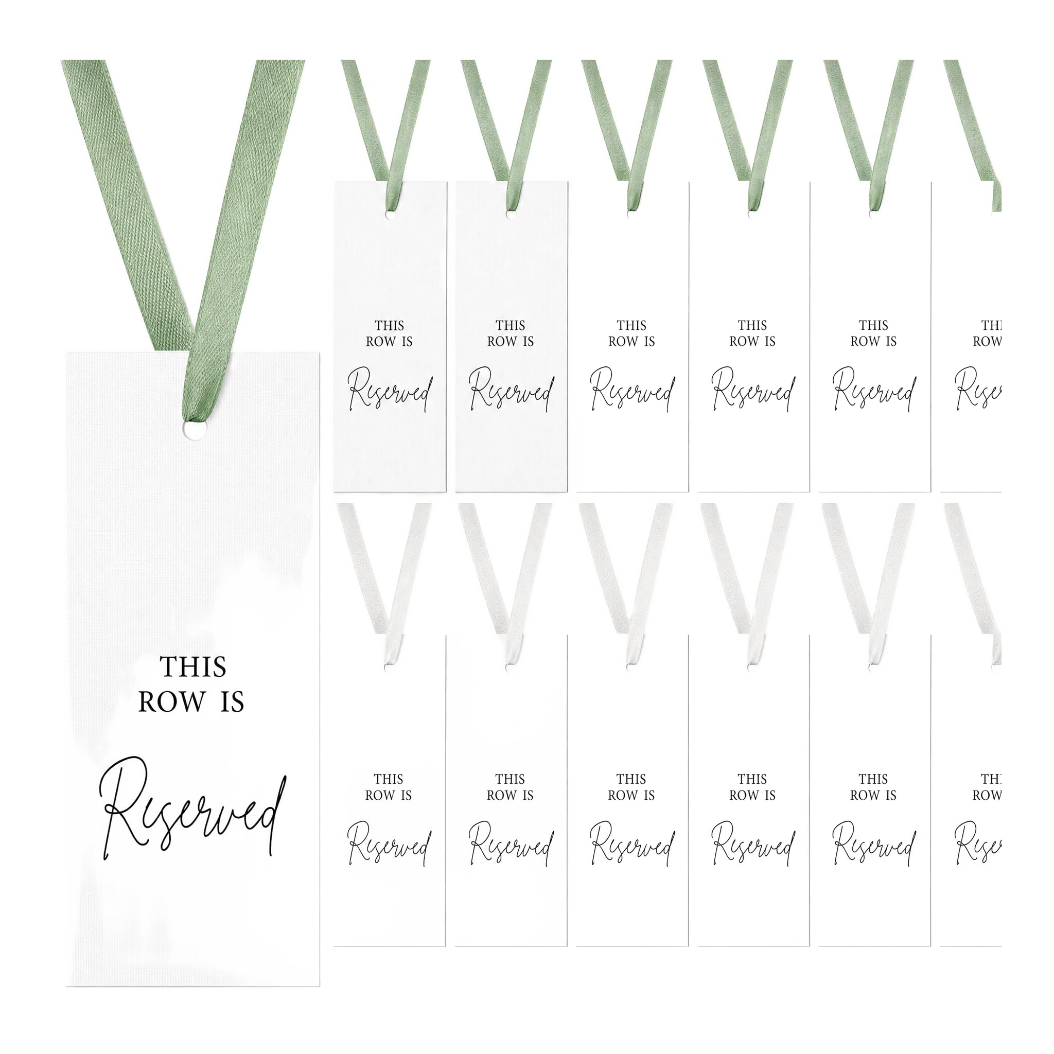 FeiatPogra 24 Pack Reserved Signs for Wedding - White & Green Chair Tags with Ribbon, Reserved Seating Signs for Wedding Ceremony, Reception & Church Events