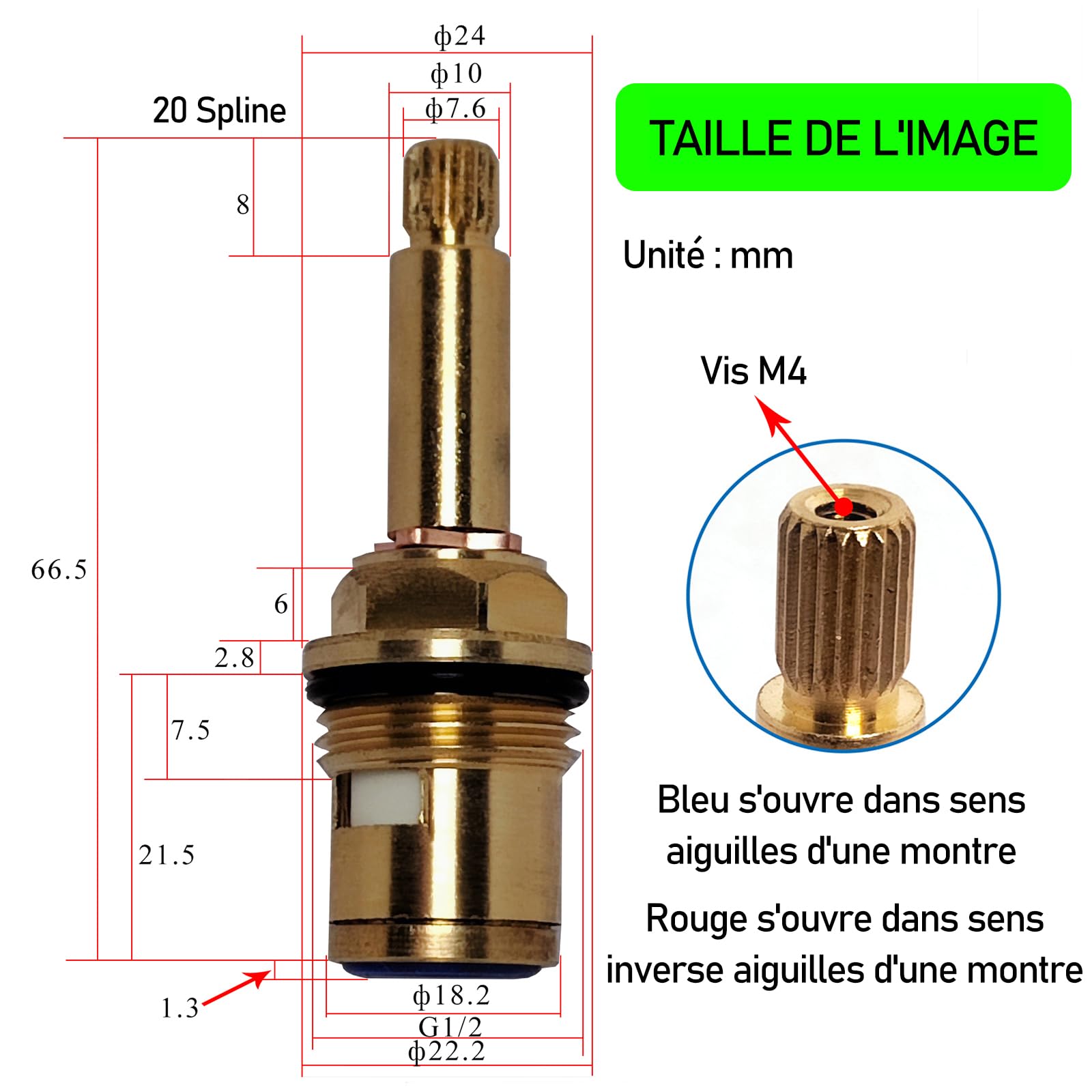 Cartouche De Remplacement En Laiton Pour Robinet À Tige Céramique 1/4 Tour 1/2" Pour Robinet De Salle De Bain Et De Cuisine, Cartouches De Robinet En Laiton,Red