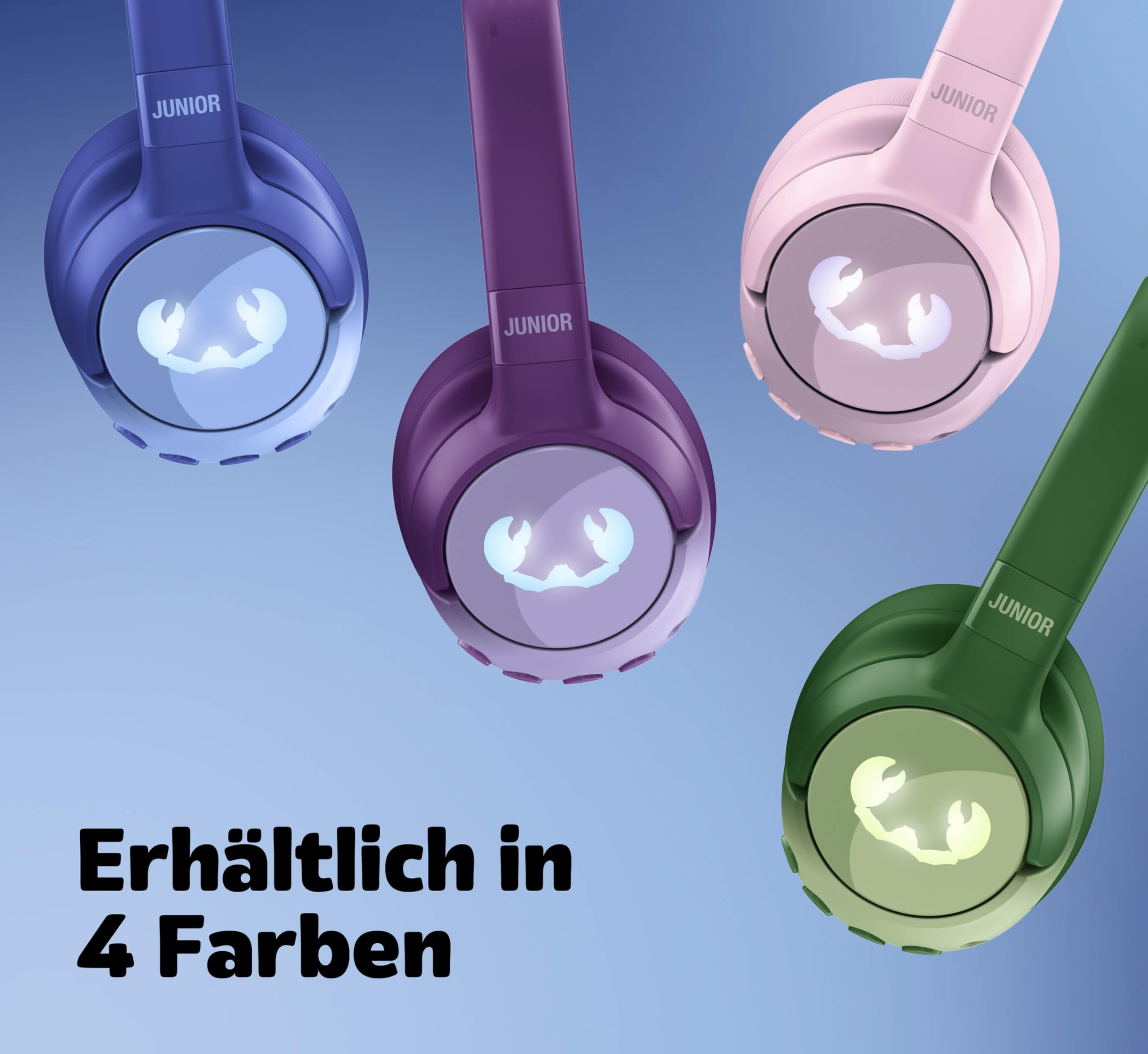 Fresh 'n Rebel Clam Junior, Bluetooth-Kopfhörer für Kinder mit aktiver Geräuschunterdrückung, sicherer Klang (<85dB), Mit Audiokabel und Aufklebern, LED-Lichteffekt. 60 Std. Spielzeit (Starry Sky)