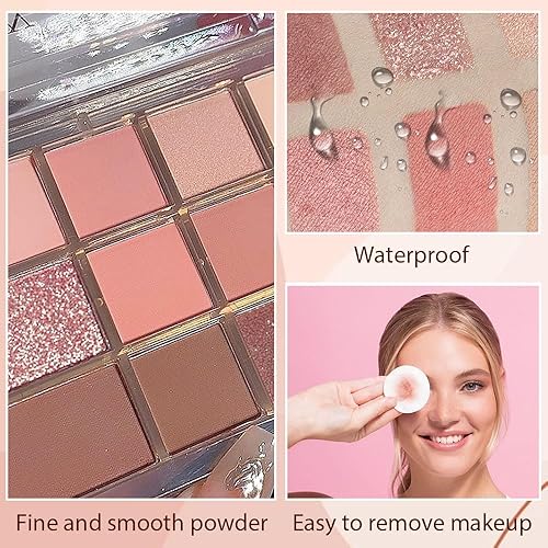 Miniatura 4 de Paleta de sombras de ojos mate con brillo azul y verde. Paleta de polvo de brillo dorado beige natural de larga duración. Maquillaje de ojos