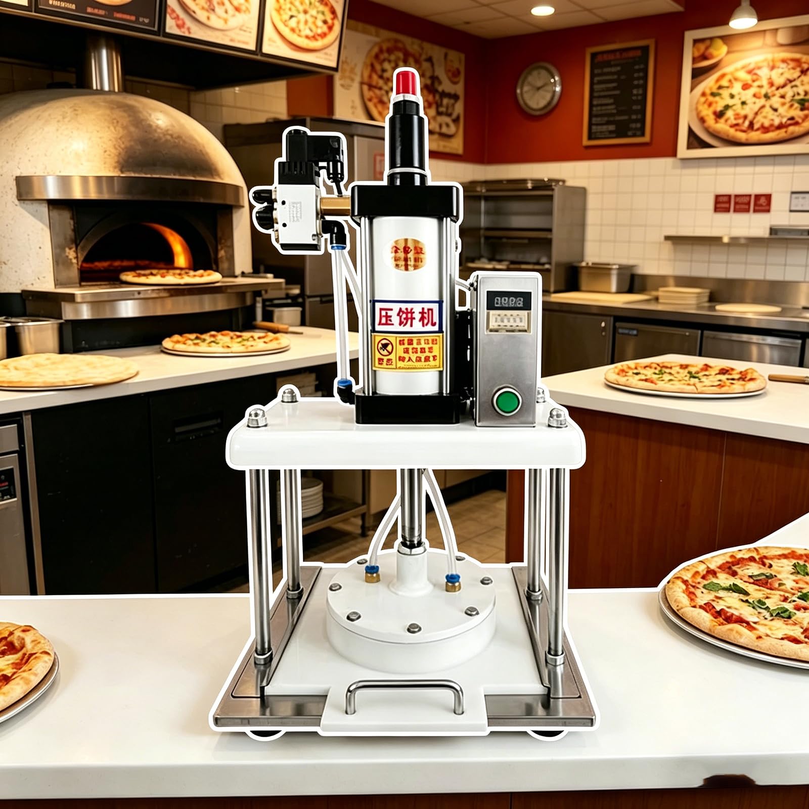 Pneumatyczna prasa do ciasta do pizzy i chapati, rozmiar 20 cm, automatyczne prasowanie z regulowaną grubością 0,2-5 cm, jednolite formowanie, konstrukcja ze stali nierdzewnej