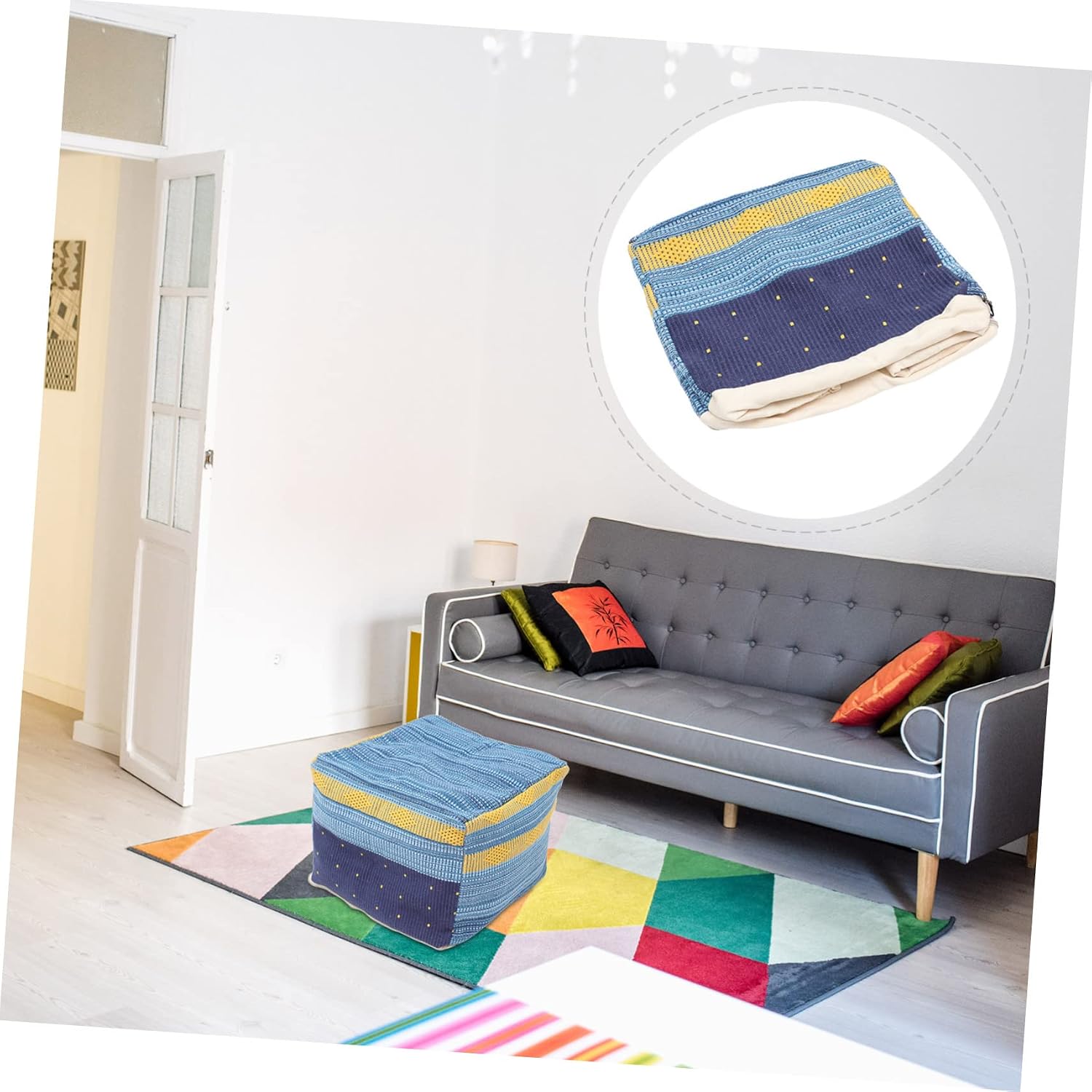 Homoyoyo Footstool Stuffed Foot Rest Floor Foot Stool Outdoor Footrest for Patio Square Pouf Pillows Decorative Square Seats Mat Cover Cotton Linen Dining Chair Office Chair