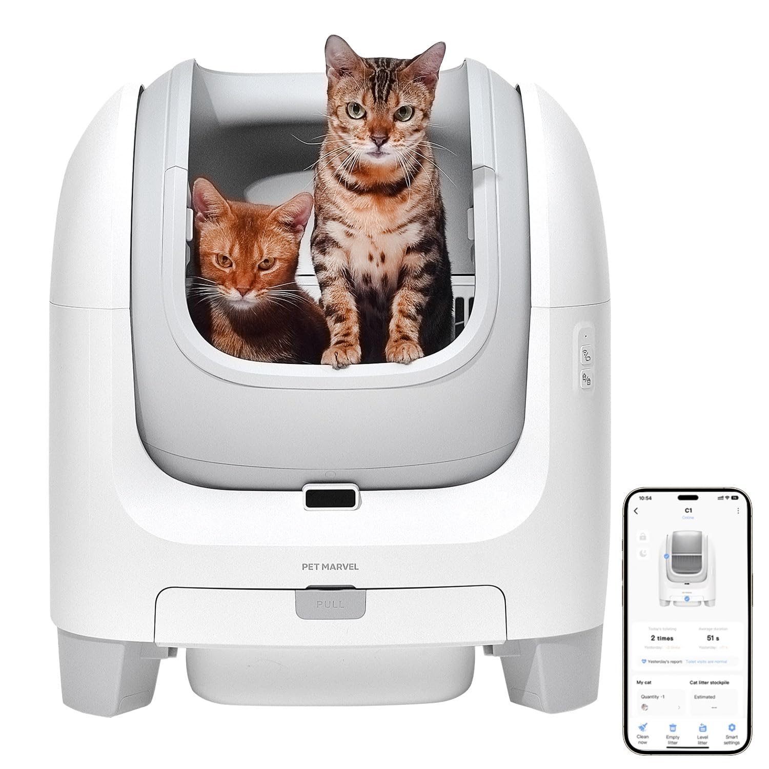 Smart Self-Cleaning Cat Litter Box, 70L Capacity, 2.4G WiFi App Control, 360° Wide View, Multiple Safety Sensors, White