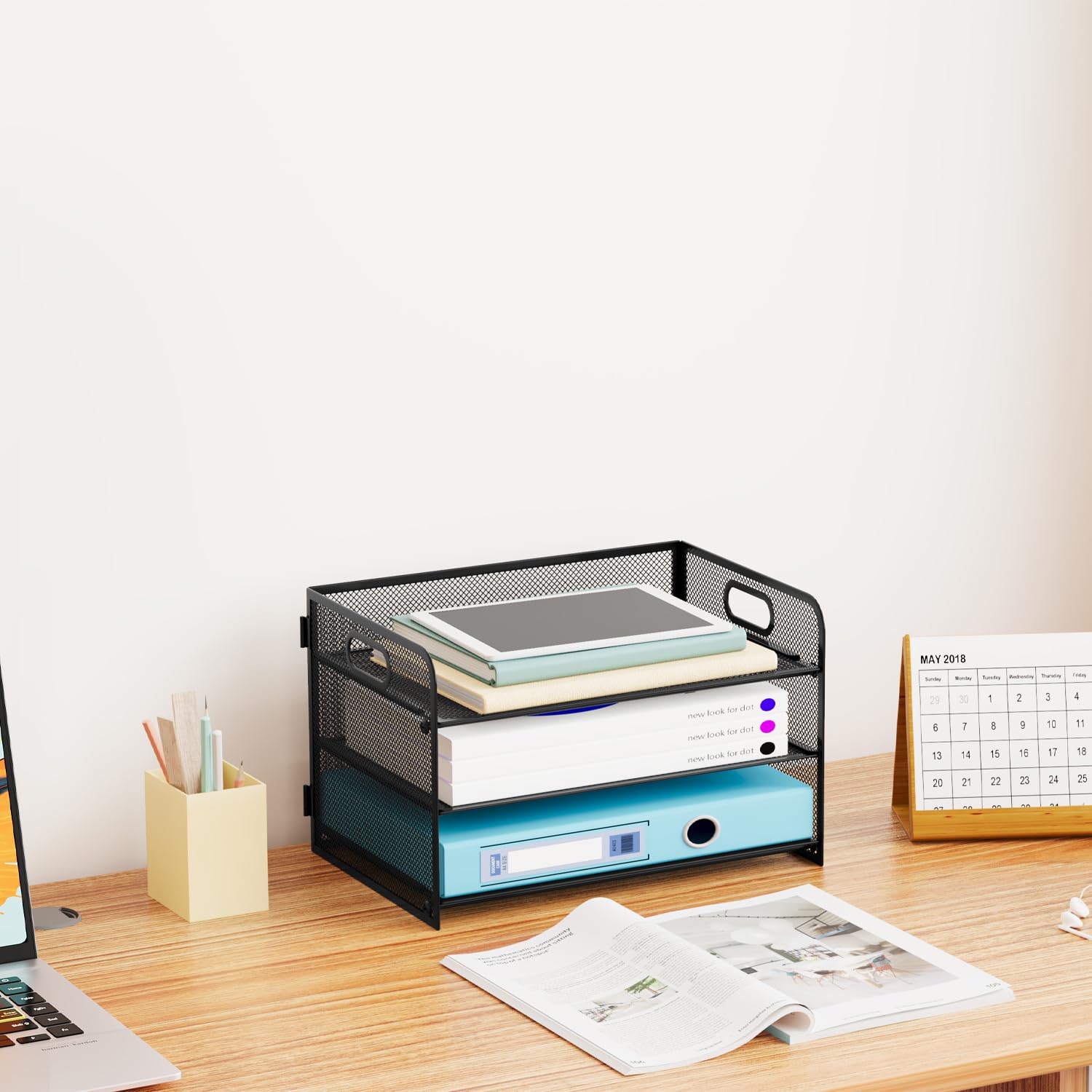 3 Niveles Organizador Archivador Optimiza Espacio, Escritorio Bandeja A4 Papel Mantiene Limpieza, Clasificador Documentos para Oficina y Hogar, Metal, Negro
