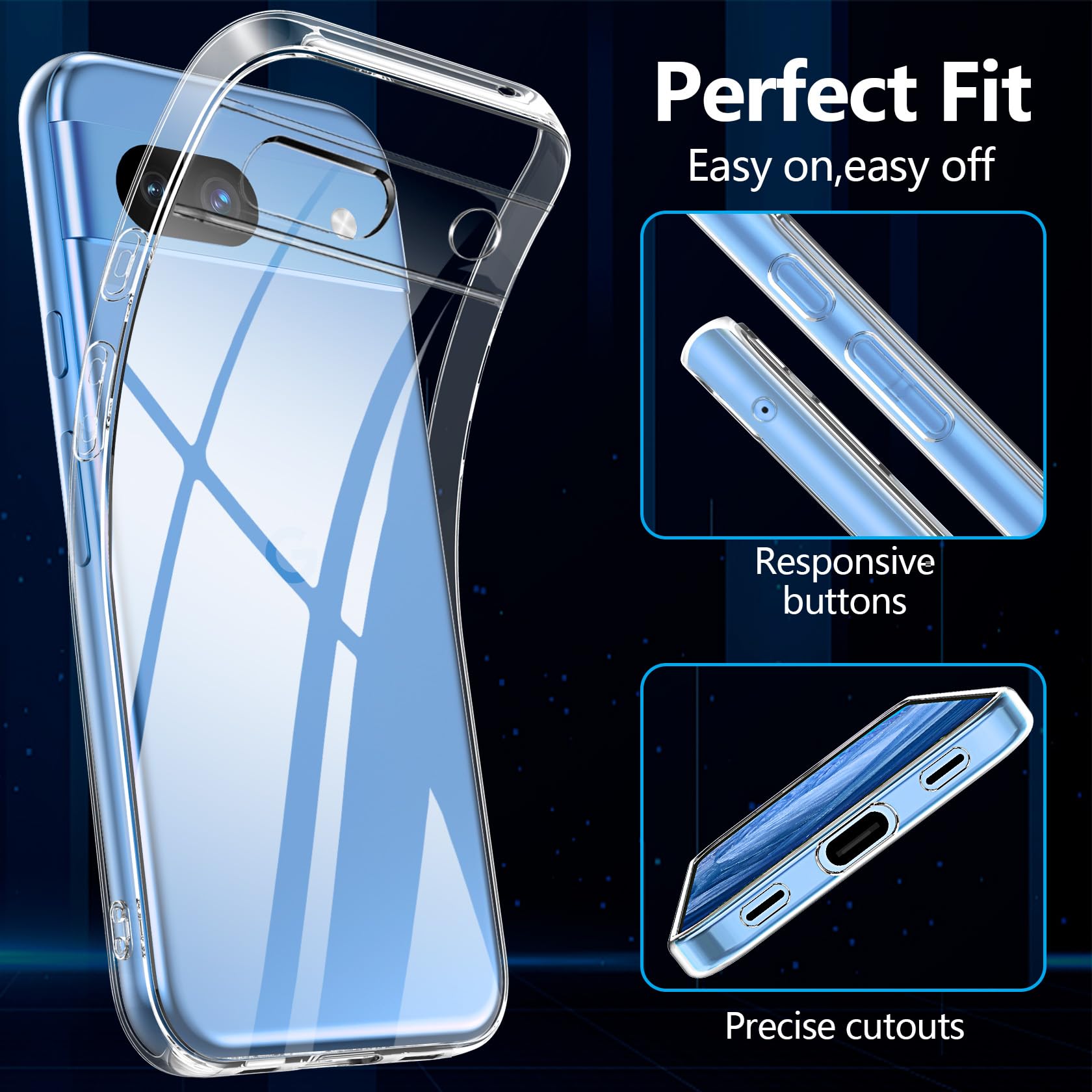 Cover Per Google Pixel 8A: Custodia Trasparente Antiurto In TPU Morbido + 2 Pellicole Vetro Temperato Incluse - 3