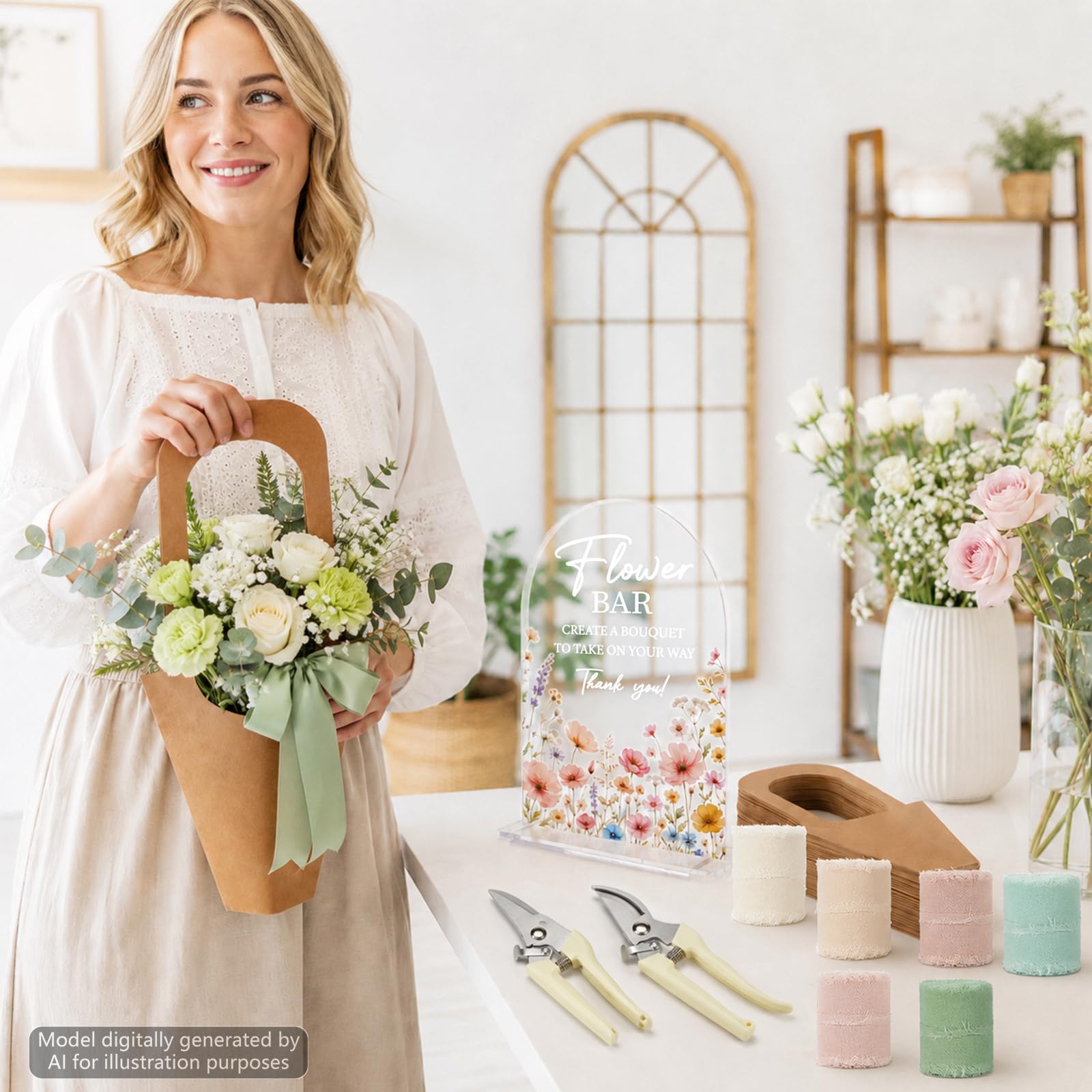 Kit da 49 pezzi per fiori e bouquet, con nastro in chiffon