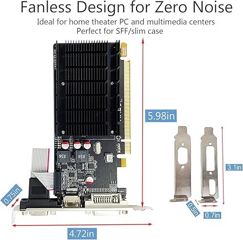 Miniatura 4 de QTHREE Tarjeta gráfica Radeon HD 5450, 2 GB, GDDR3, 64 bits, DVI, HDMI, VGA, tarjeta de video de bajo perfil para PC, GPU de computadora, PCI