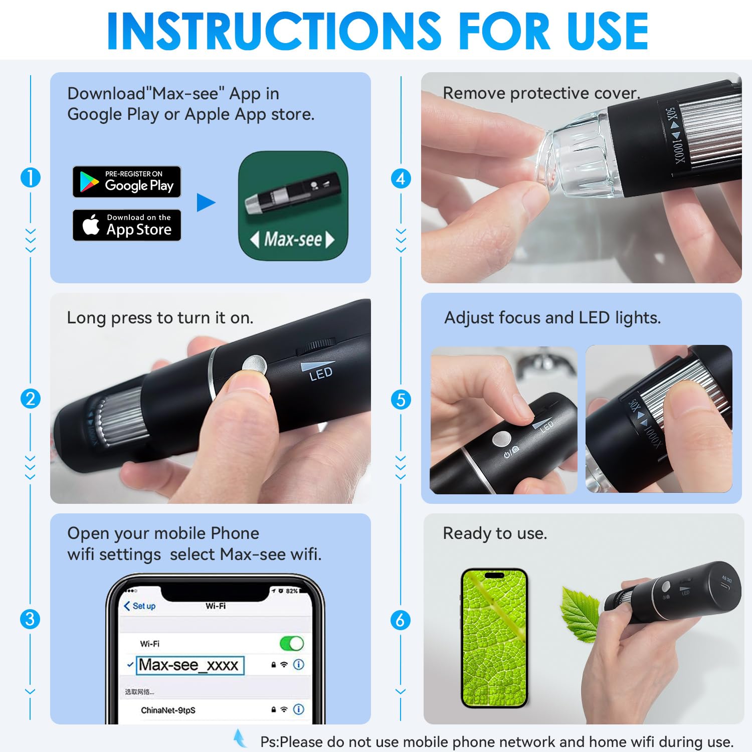 Wireless Digital Microscope, Skybasic 50X-1000X Magnification WiFi