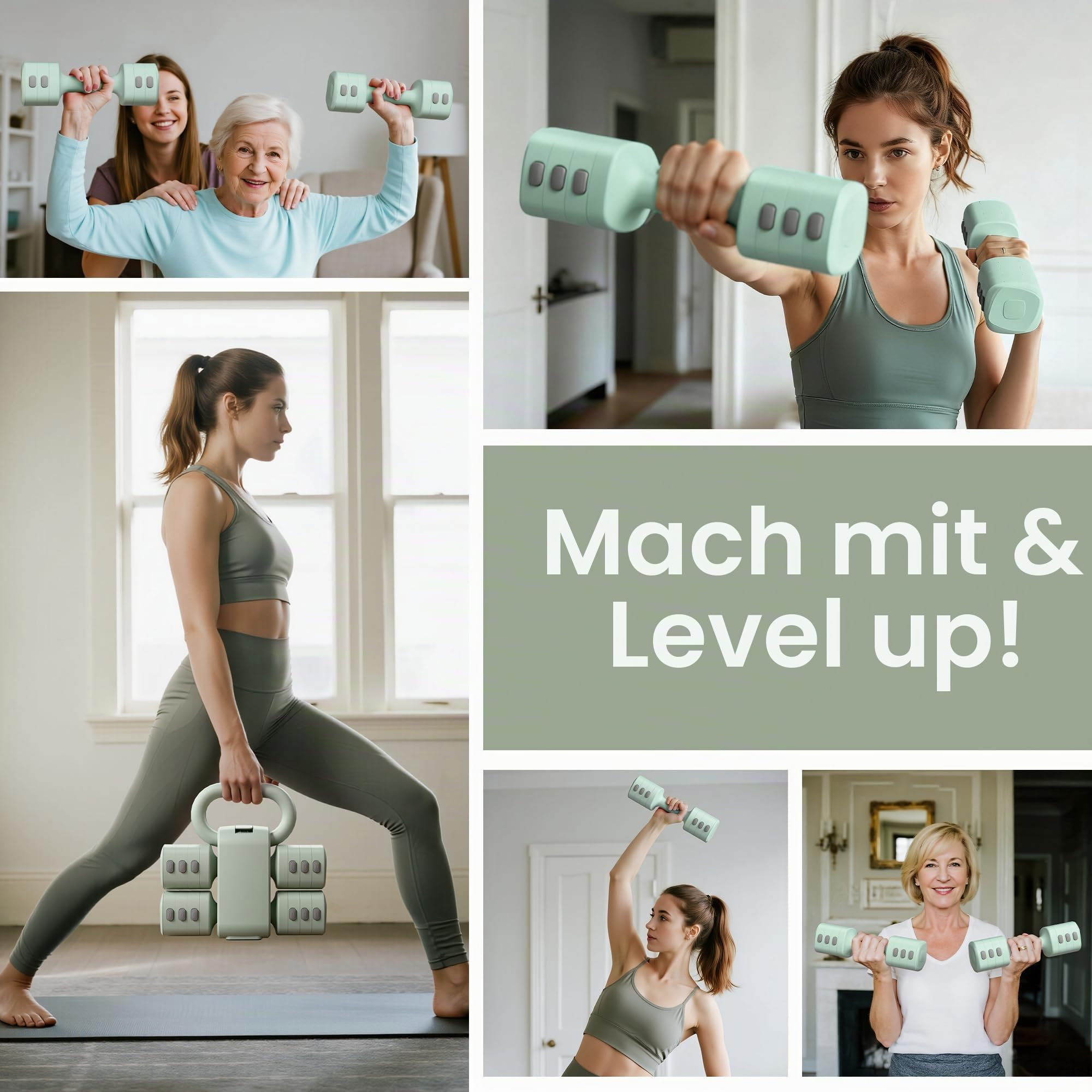 RYGEO 2-in-1 Verstellbares Hantelset für Frauen – 4 Stufen Kettlebell(2,2 lbs bis 12,1 lbs) – Heimfitnessgeräte für Zuhause – Fitness Hanteln