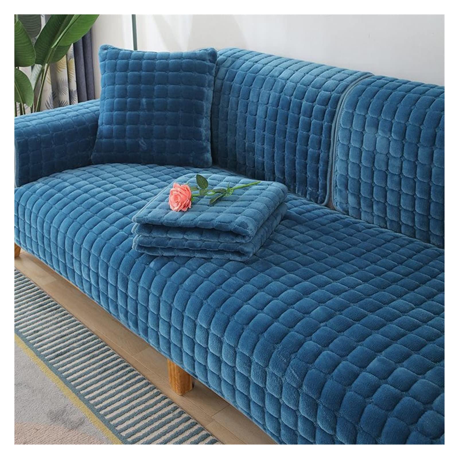 Sofa Slipcover Corner 3/2/1/4 Seater Sofa Cover L Shape Couch Cover Velvet Thick Sofa Protector Anti-slip Reversible Quilted Corner Slipcovers Washable for Sectional Couch ( Color : P , Size : 110x180