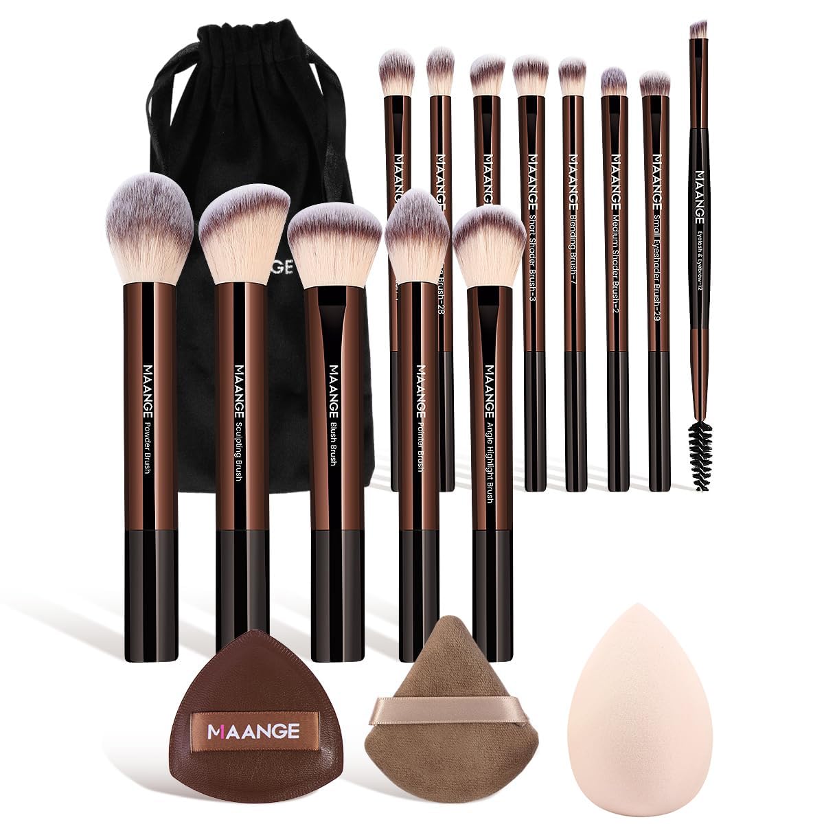 MAANGE 16PCS Makeup Brush Set Travel Makeup Brushes for Liquid Powder Contour Concealer Cream Cosmetics Blending Eyeshadow Eyeliner (Coffee) MAANGE 16PCS Makeup Brush Set Travel Makeup Brushes for Liquid Powder Contour Concealer Cream Cosmetics Blending Eyeshadow Eyeliner (Coffee)