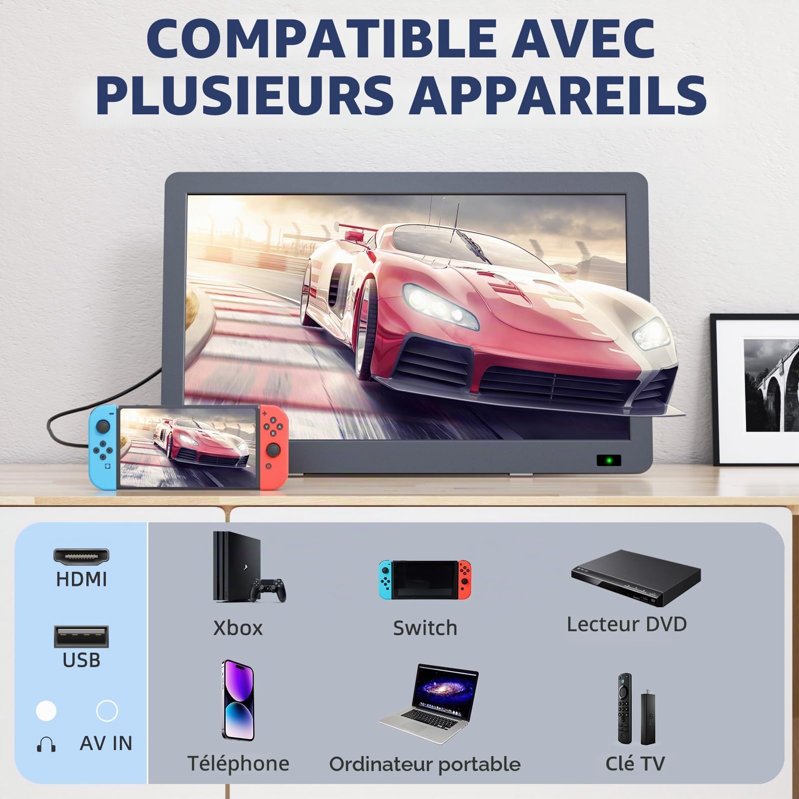 Desobry Téléviseur Portable 14,2 Pouces 1080p