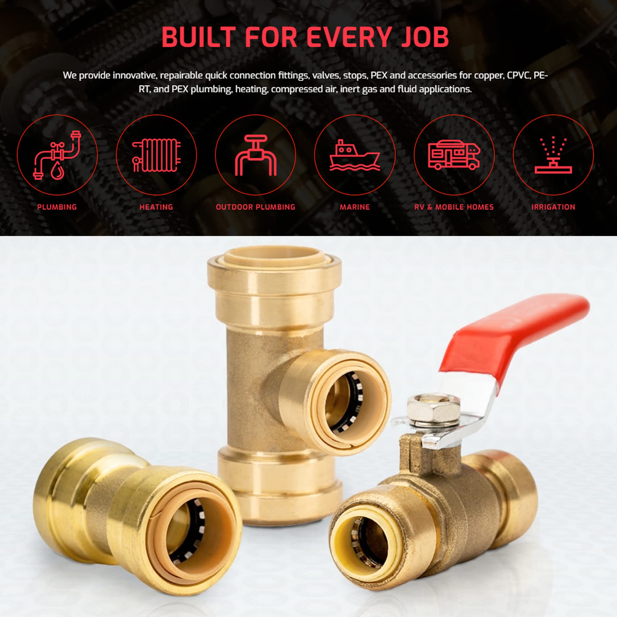 Accesorios de fontanería de codo de 1,27 cm con herramienta de extracción de clip deslizante, accesorios de latón para cobre, PEX y CPVC, certificado sin plomo (paquete de 5)