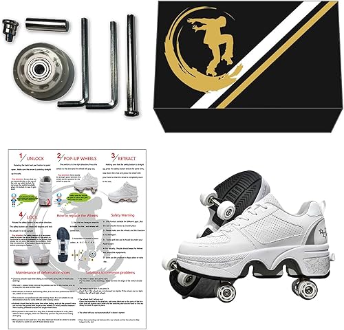 Miniatura 5 de Tenis automáticos para caminar con ruedas de dos filas, patín 2 en 1 con poleas desmontables de deformación invisible