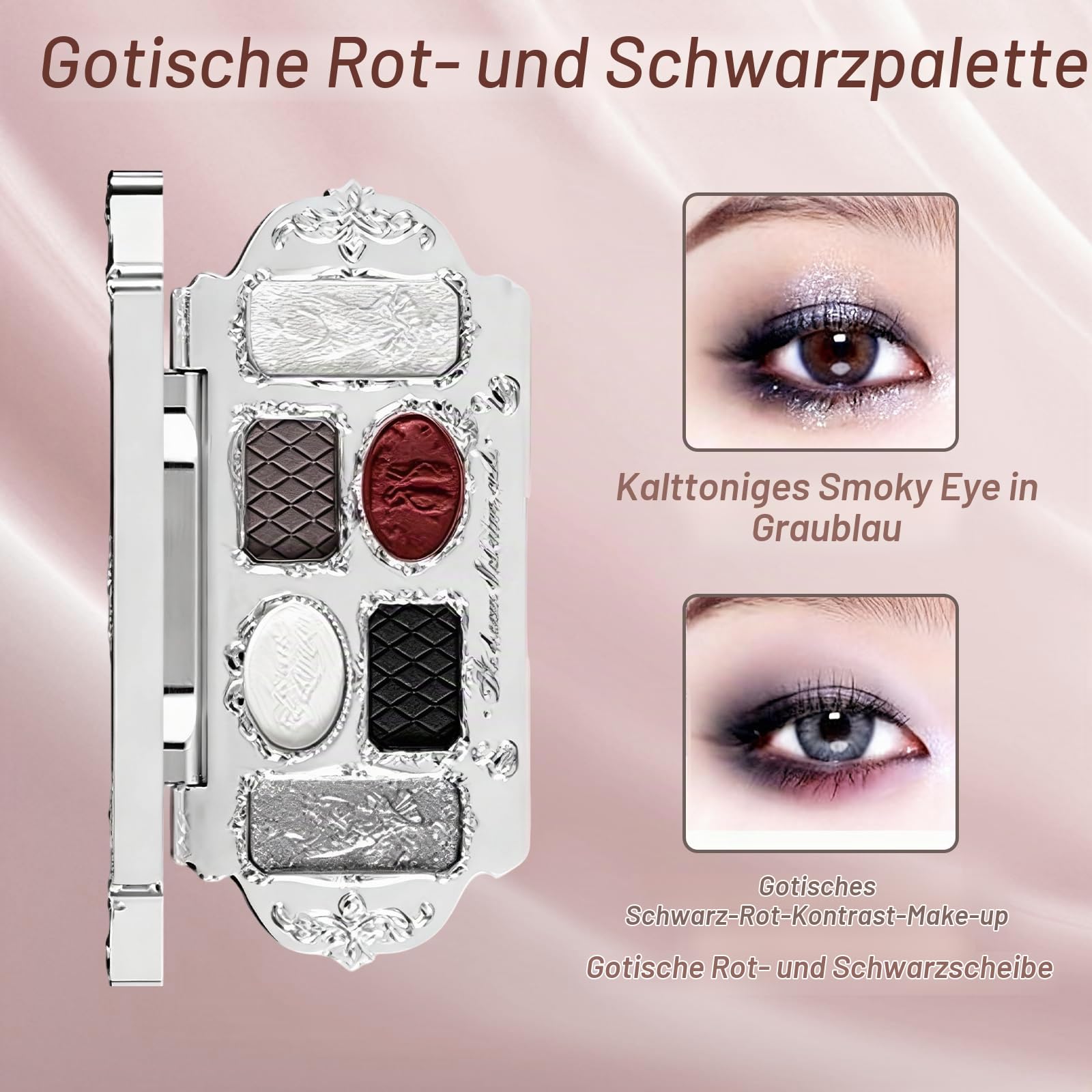 Lidschatten Palette 6 Farben, Swan Ballet Serie mit Schwan Relief, 4 Matte & 2 Glitzernde Schattierungen, Hochpigmentierte Cremige Textur für Augen Makeup (Schwarz)