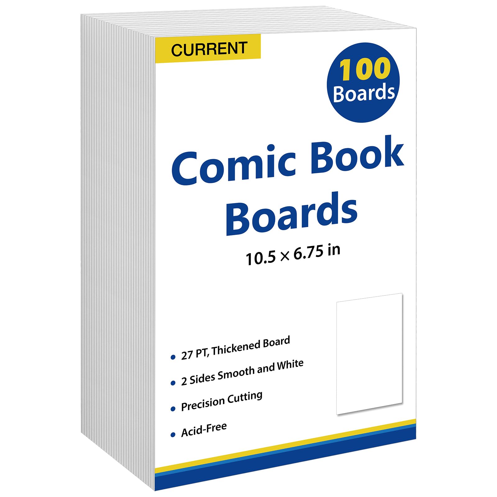 100 PCS Current Comic Book Boards 27 pt, Acid-Free Comic Book Backing Boards, Comic Boards Thick and Coated Precision Cut, Comic Backing Board for Current Size Comic Book Storage