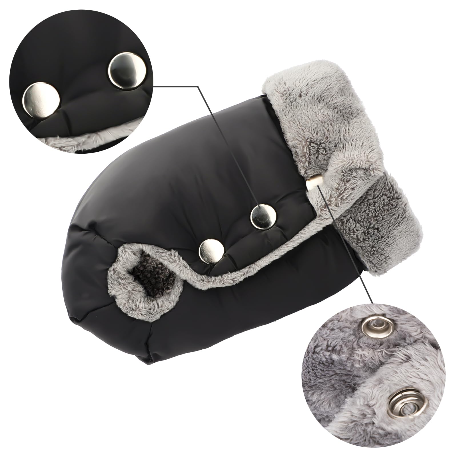 Fengzio Guanti Passeggino Scaldamani per Passeggino, Antigelo Guanti Manicotto Guanti impermeabili con Interno in Pile, Proteggi-mani accessori di dimensioni universali per passeggino (1-Nero)