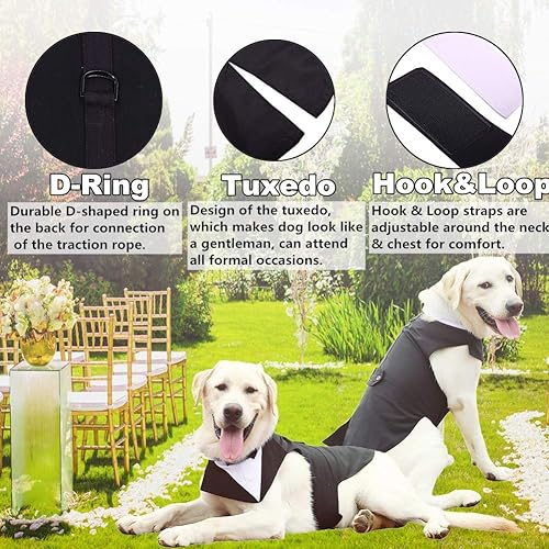 Miniatura 4 de QBLEEV Esmoquin para perros medianos, juego de traje y bandana, esmoquin de Navidad para perro, camisa formal de boda con cuello de corbatín