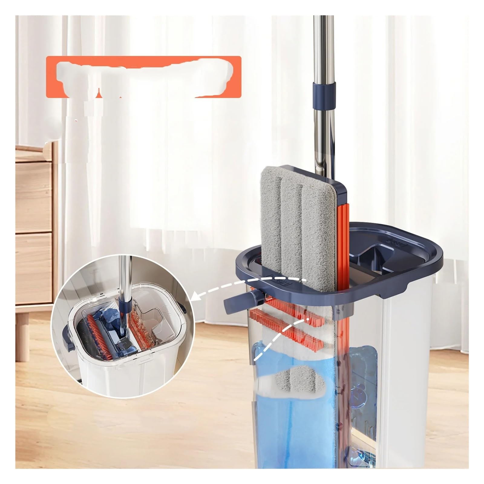 Compatible con trapeador for lavar pisos, cubos for trapeador, agua limpia y sucia separada, con cubo, trapeador de limpieza perezoso, manos libres, limpieza de la casa(White01)
