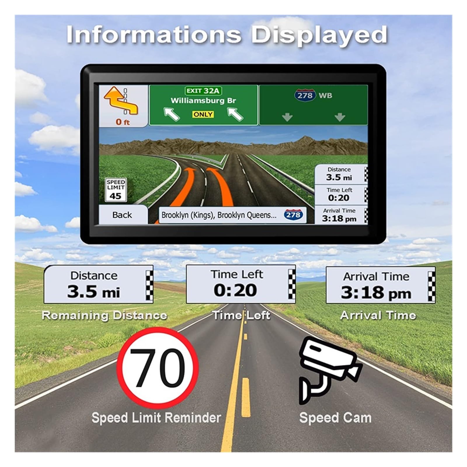 Automóvil de los navegadores Sat Nav la navegación del Coche HD FM con el Aviso Alarma Claro Y Adaptable