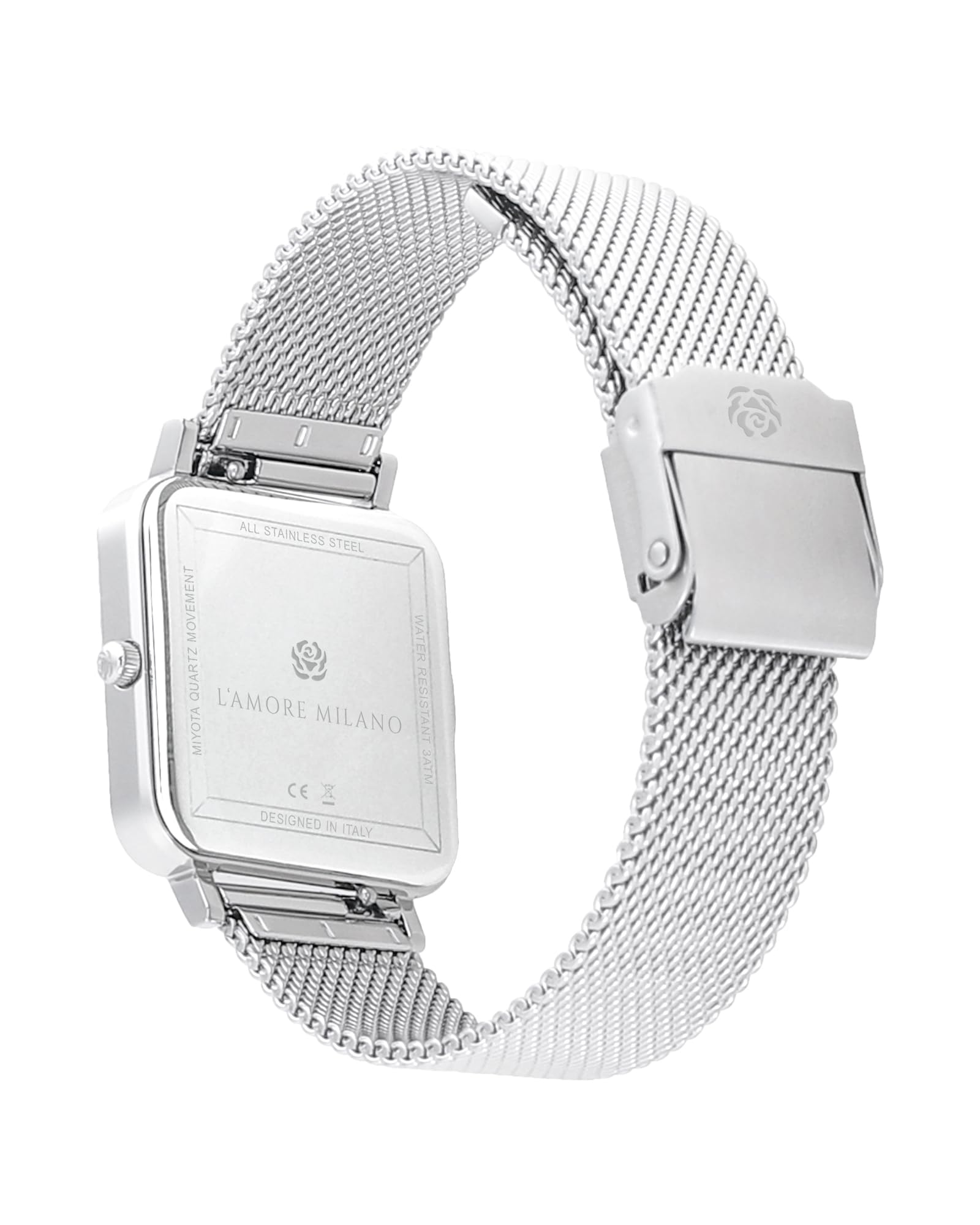 L'AMORE MILANO - Reloj Mujer Regalos Originales para Mujer - 28mm Relojes Mujer Cuadrado para Novias, Madres Oro, Rosa y Plata