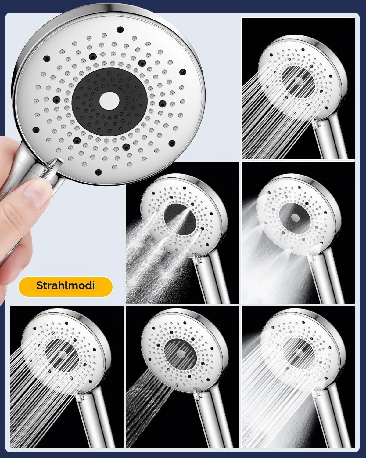 YEAUPE PRO Duschsystem mit Filter – 12 Zoll Edelstahl Regendusche & Handbrause Weiß Verchromt, 2 Ersatzfilter, 1,6 m Duschschlauch, Höhenverstellbare Wandhalterung, Hochdruck Komplettset