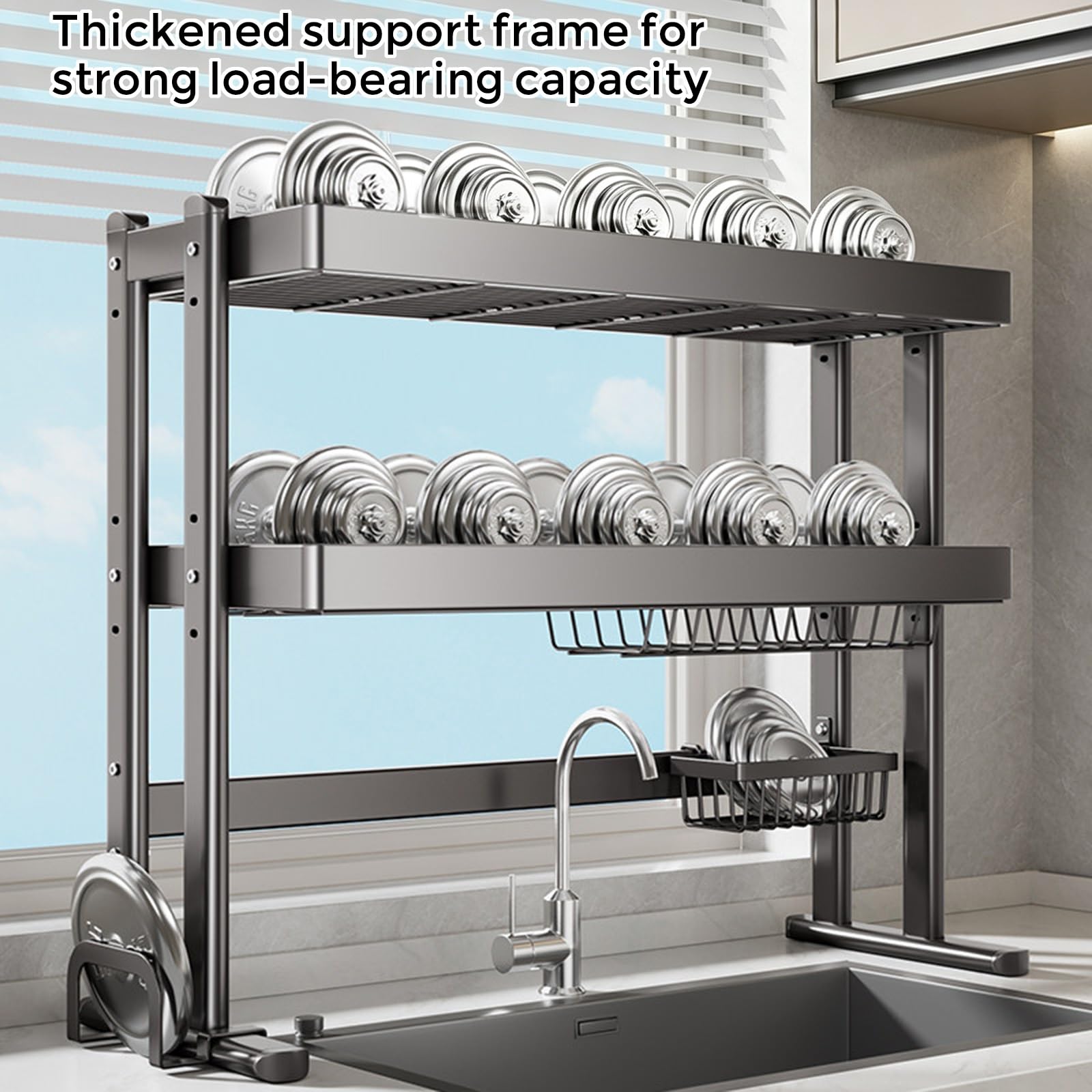 inless - Escurridor de platos de acero para colocar sobre el fregadero, organizador de cocina que ahorra espacio para un secado eficiente de platos y secado rápido, resistente al óxido, diseño fácil