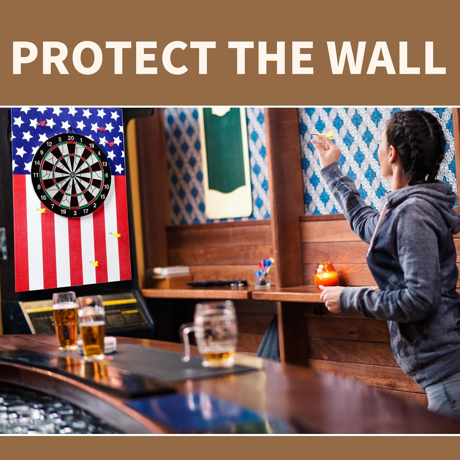 Dart Board Wall Protectors-Premium Felt Backboard Panel, 36"x24"x0.5" One-Piece Design for Easy Installation&Storage-Cork Backboard Alternative for Home&Office