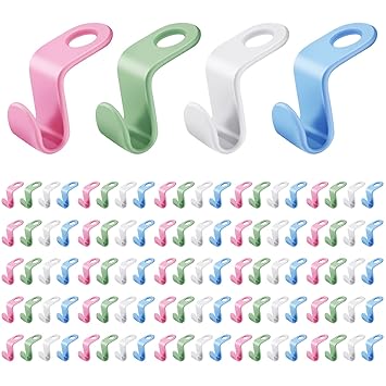 100 Pieces Clothes Hanger Connector Hooks Extender Clips Cascading Clothes Hangers Space Saving Plastic Space Saving Hangers for Clothes Hanger Hooks for Space Saver Clothes Organizer Closet, 4 Colors