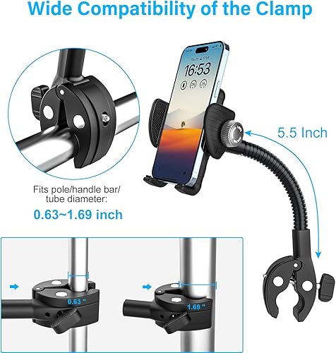 Miniatura 5 de Soporte de teléfono para cochecito de bebé, soporte de teléfono flexible para bicicleta, scooter, bicicleta de ejercicio, cinta de correr,