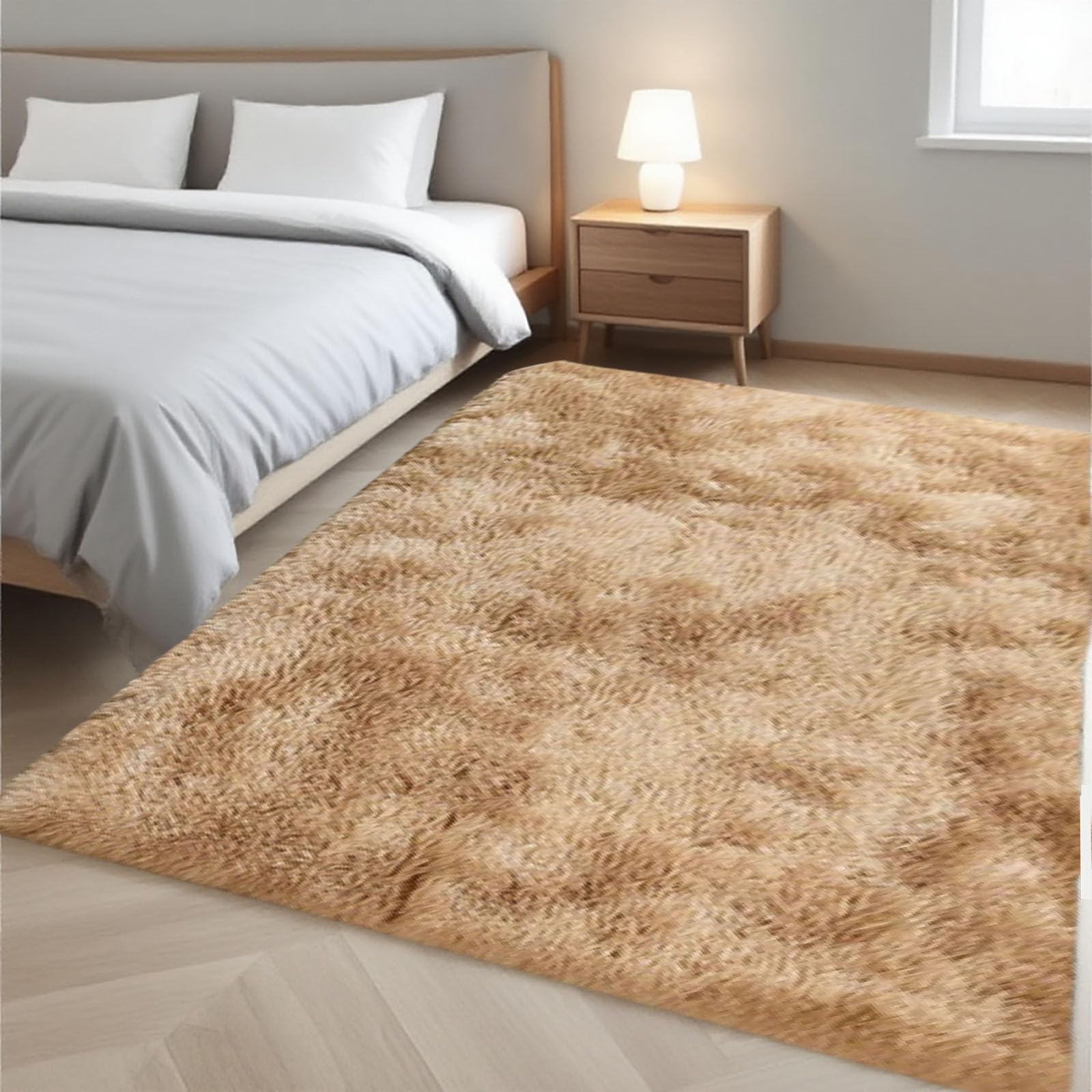 Tapis de salon aspect fourrure douce et moelleuse beige 80x240