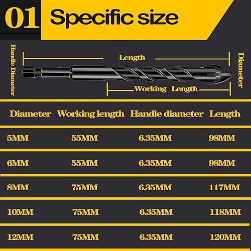 Miniatura 2 de Mgtgbao Juego de brocas de mampostería de 5 piezas de 0.236 in, juego de brocas de hormigón de 14 pulgadas para azulejos, ladrillos, plástico y