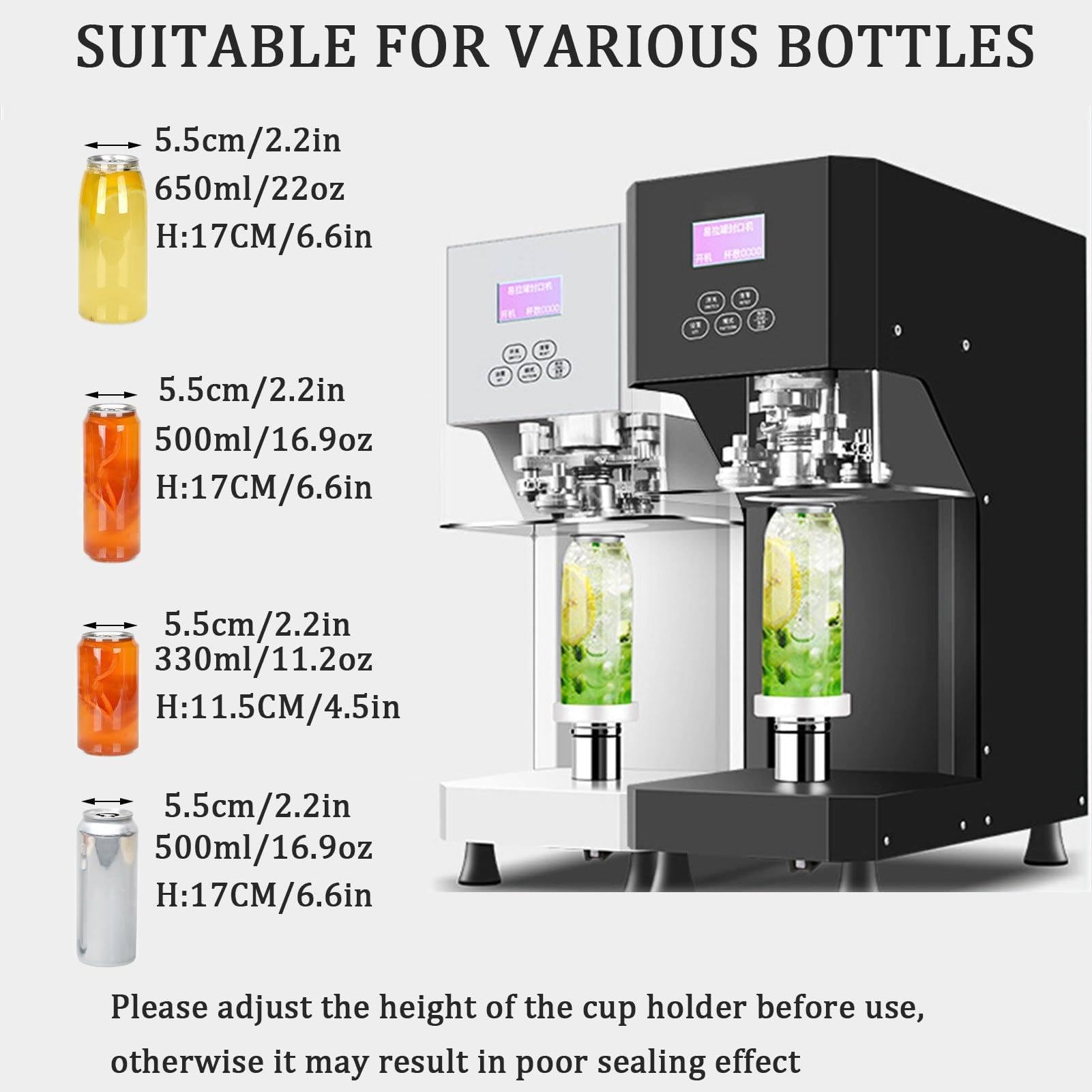 Máquina selladora automática de latas, cerradora de sobremesa Comercial de 370 W con Pantalla LCD Inteligente, Sellado rápido y preciso para latas de Pet de Leche, té, café y refrescos. White