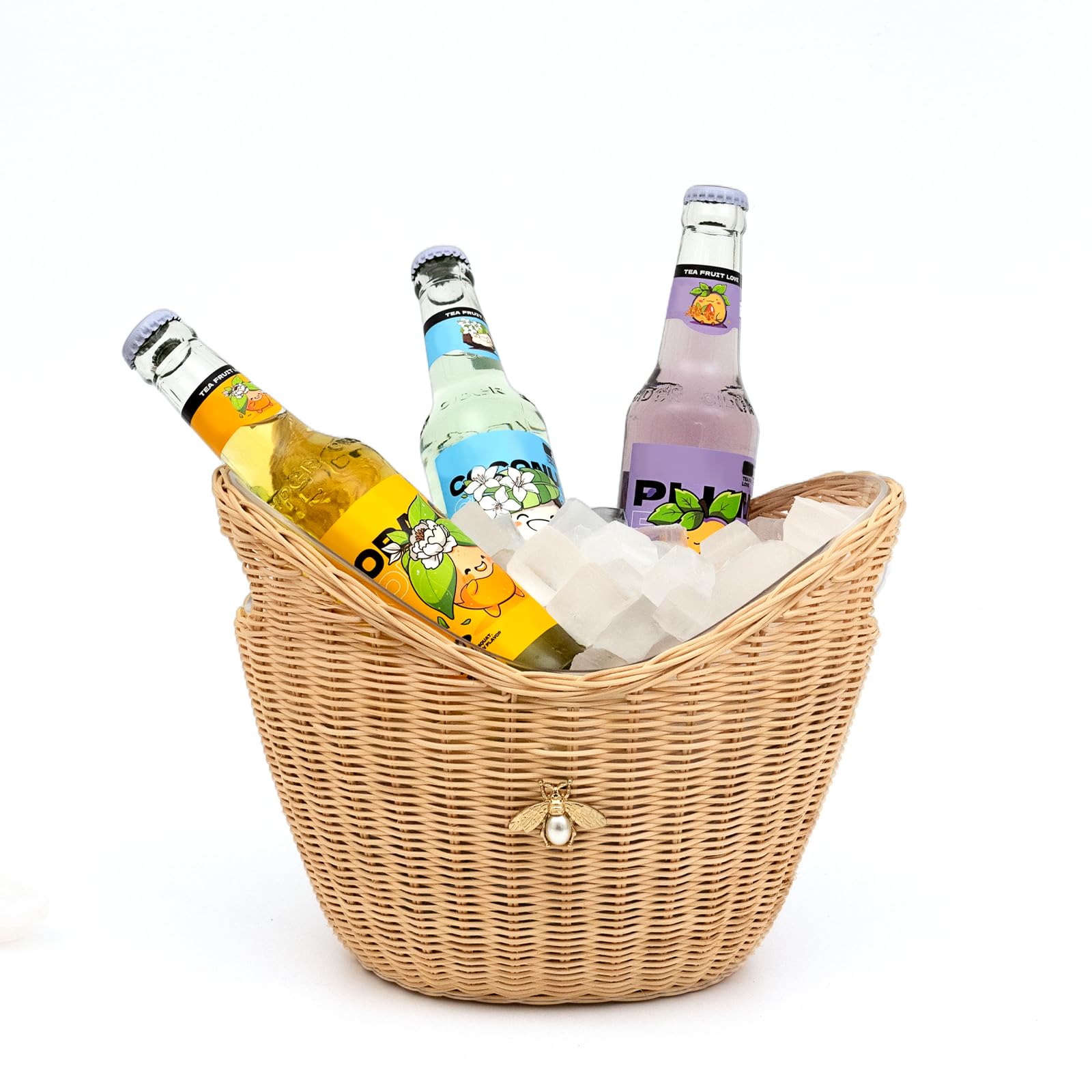 Lexenic Ice Bucket with Handle, Woven and Acrylic Double Layer Busket Design, 4L Champagne Wine Bucket for Cocktail Bar, Parties- Anti Frozen Hands