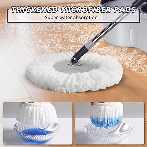 Miniatura 3 de Masthome EasyWring - Trapeador giratorio de microfibra con 3 almohadillas para mopa y trapeador de polvo Masthome Flat Flip con 4 almohadillas