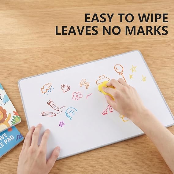 A3 Whiteboard with White Board Pens and Erasers | Dry Wipe Small Whiteboard With Grey Edging, Smooth Double-Sided Writing Surface, Suitable Kids Notice Home Office School