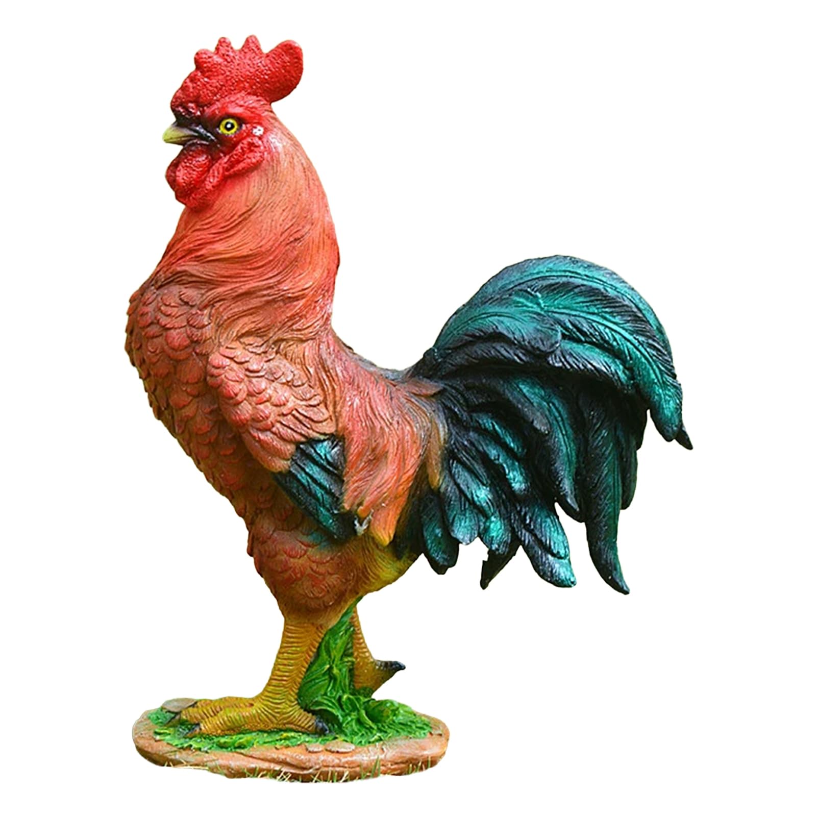 Pasisuu Lifelike Chicken Figurine Resin Hen Rooster Garden Statue Realistic Farm Animal Sculpture Waterproof Outdoor Decor Rustic Ornament Standing Lawn Figurine 16-28cm Tall D
