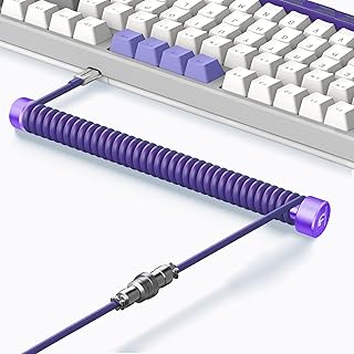 MAMBASNAKE C01 Custom Coiled Keyboard Cable and Metal Aviator Cable Winder Set - Aviator Cable Fixed Rod + TPU Coiled USB C Cable with Detachable Metal Aviation Connector for Gaming Keyboard - Purple