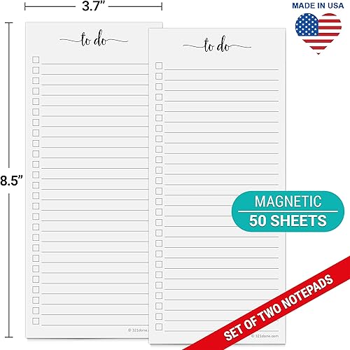 Miniatura 2 de 321Done Bloc de notas magnético de lista de tareas pendientes paquete de 2 unidades 37 x 85 pulgadas tamaño delgado de 13 hojas fabricado en Estados