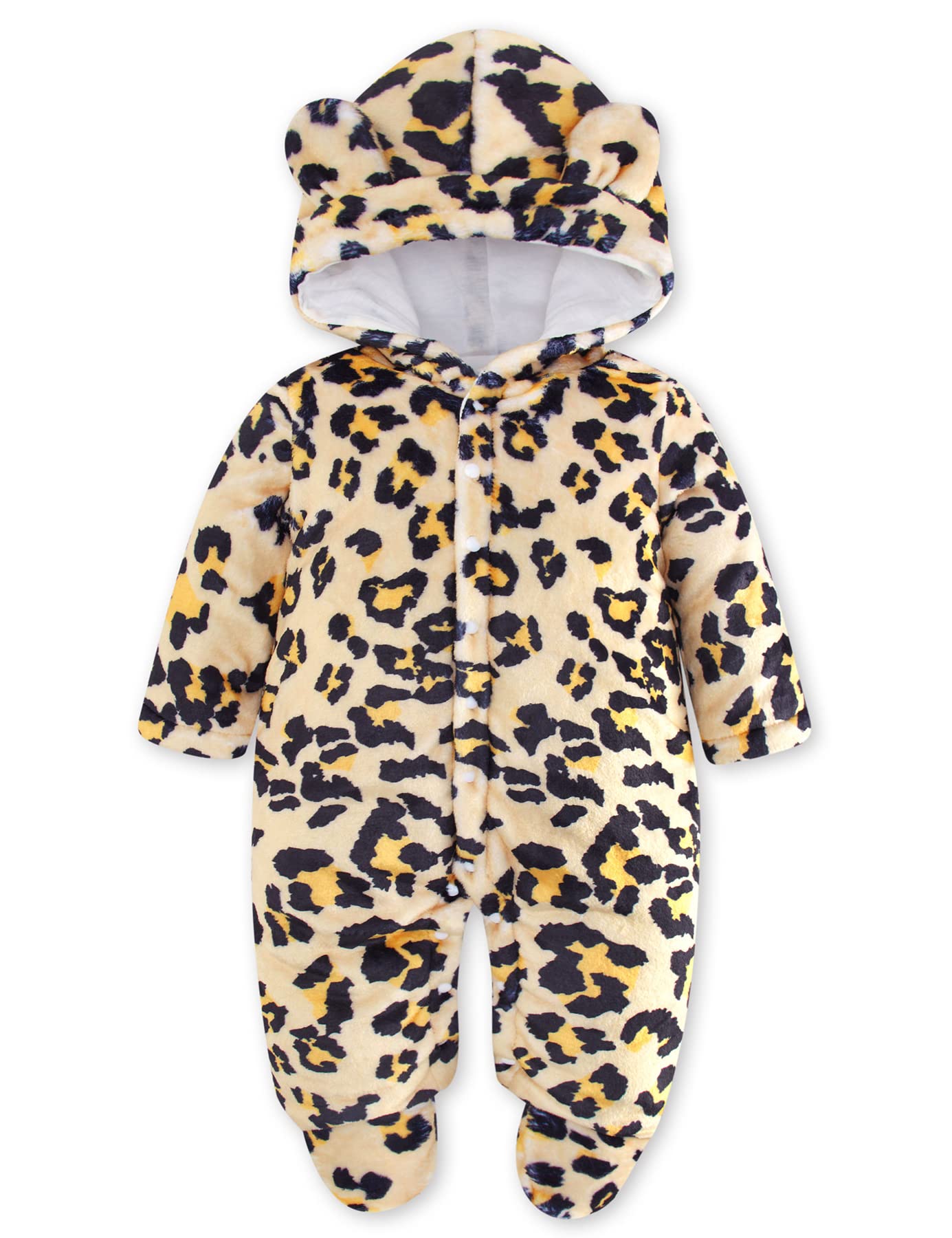 Vogseek0-12 Months Baby Bear Snowsuits Newborn Button Down Hooded Rompers Winter Fleece Outfits