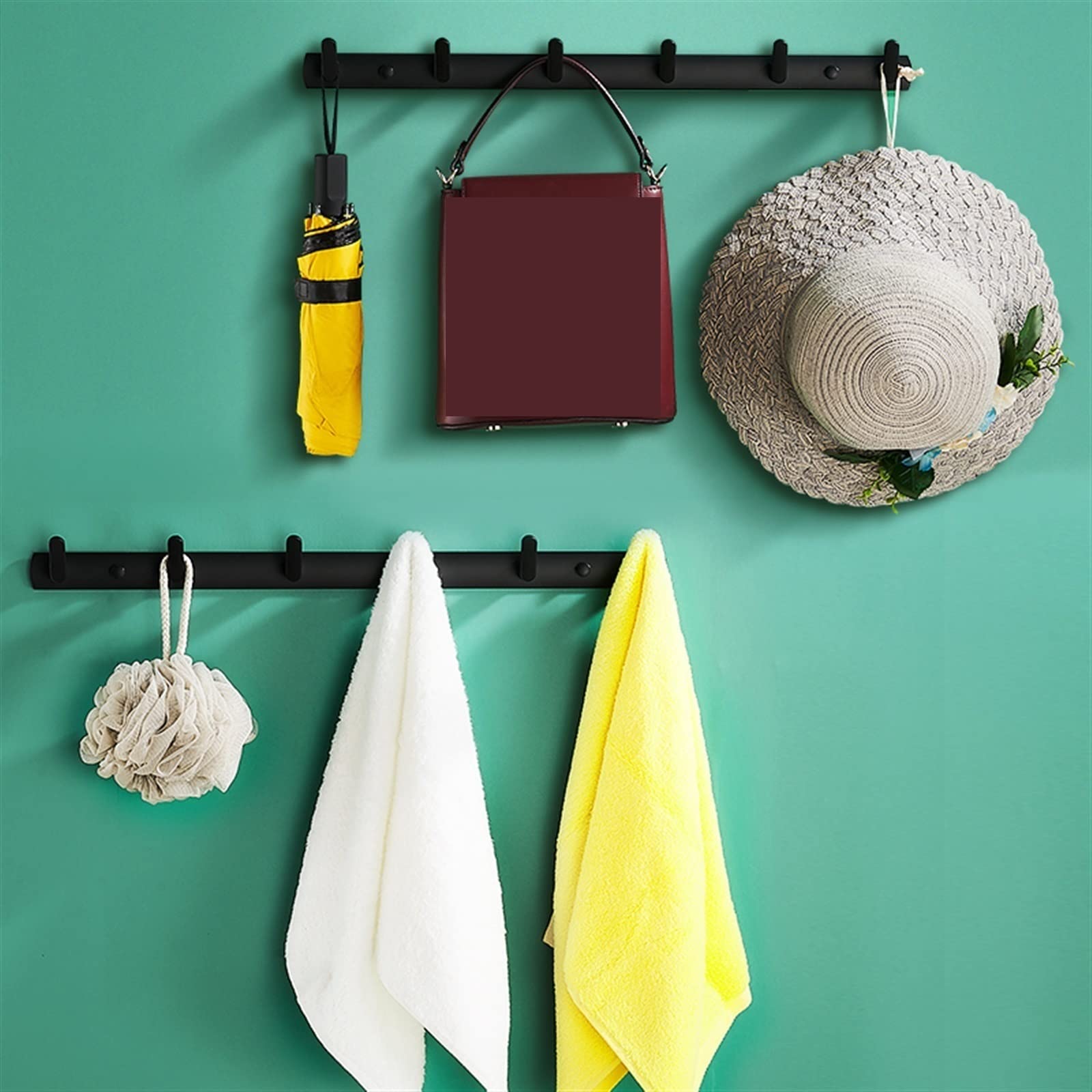 Ganchos de Pared Gancho for Bata Pintado en Blanco/Negro de Aluminio, Ganchos for Colgar en la Pared, Almacenamiento de Ropa, Accesorios de baño Perchero de Pared (Color : Thick Black 6hook)