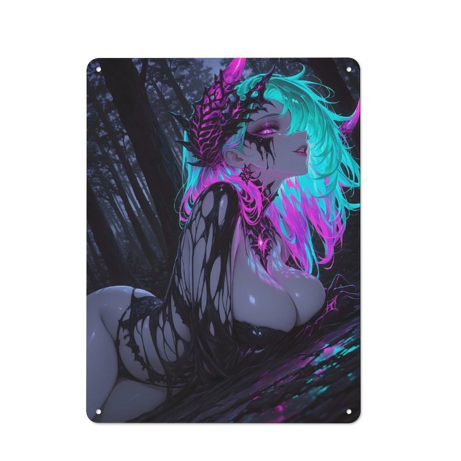 Junmoney Girls Style-10 Retro Neon Demon In Dark Forest Metal Gift Sign 40X30cm, Home Wall Decor For Flat, Dorm Room, Lounge Or Cafe