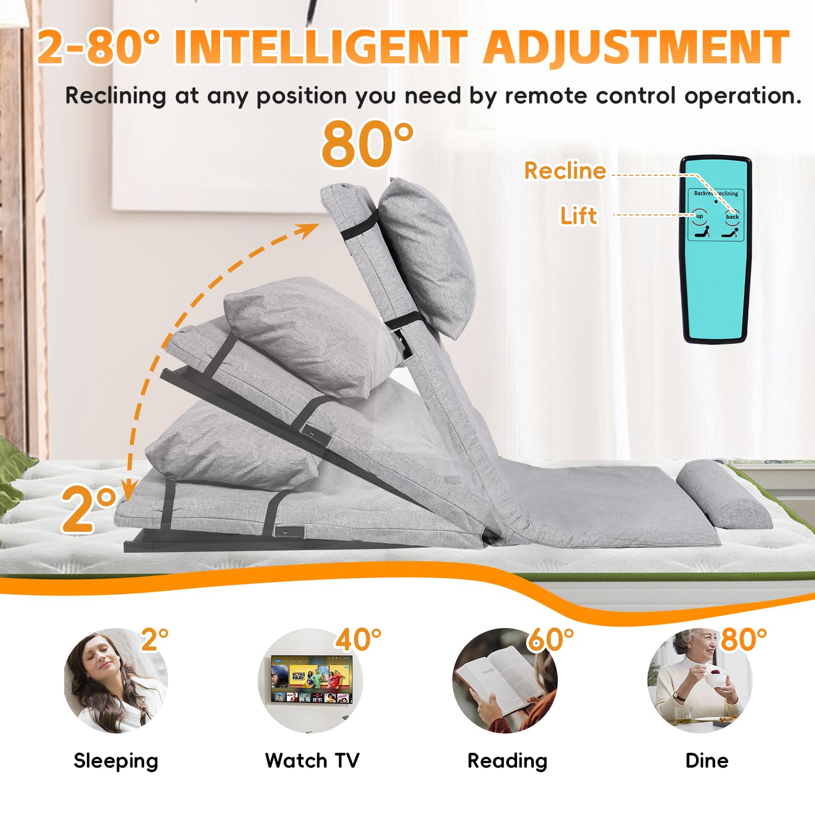 YUCHENGTECH Respaldo eléctrico de elevación para cama, respaldo de cama para ancianos sentados en camas, ajustable de 2 a 80 ° para cuello, soporte lumbar para personas mayores, pacientes, 330 libras