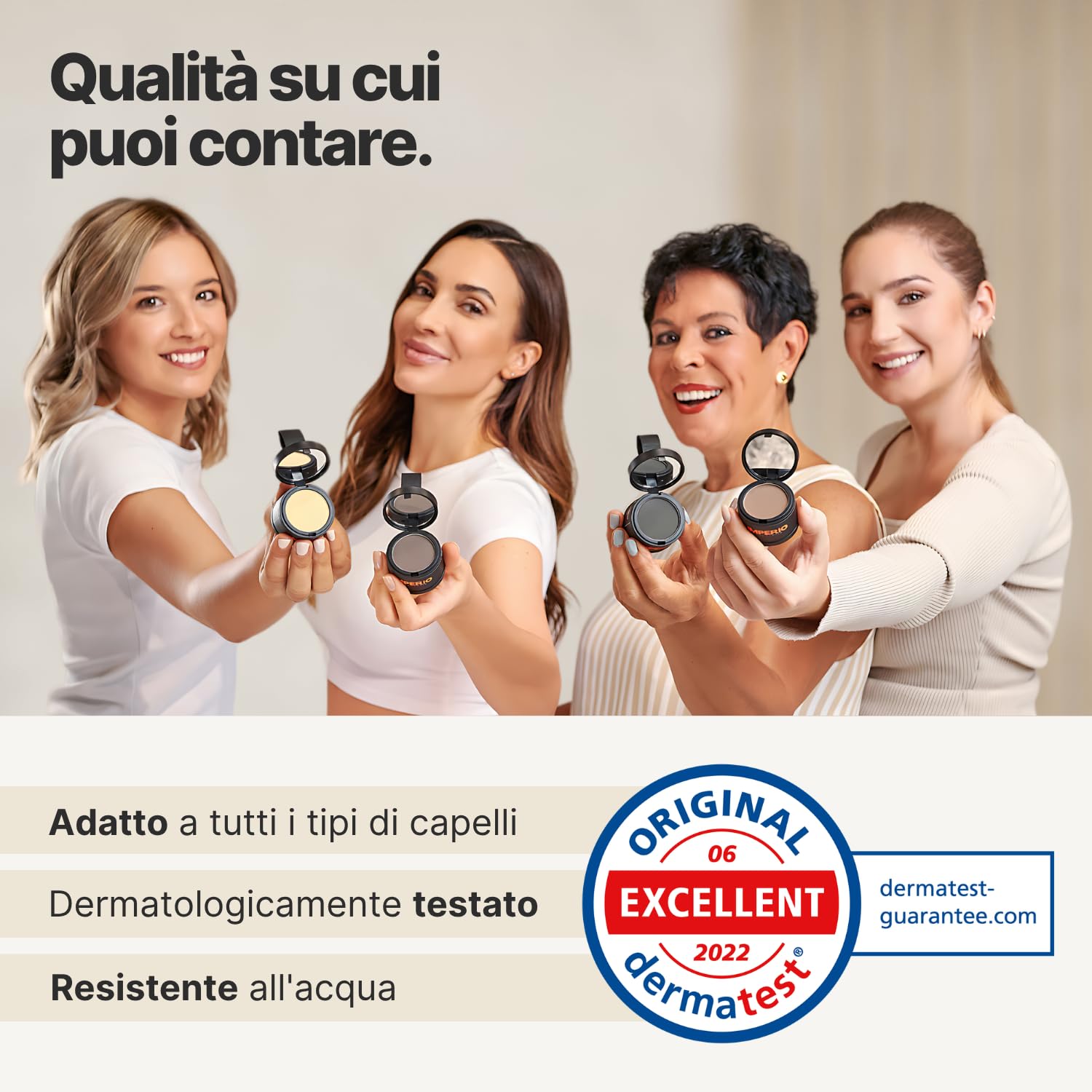 Polvere per capelli IMPERIO - Correttore per infoltimento capelli per donna e uomo, mascara per capelli waterproof per nascondere la ricrescita - 4g (castano scuro)