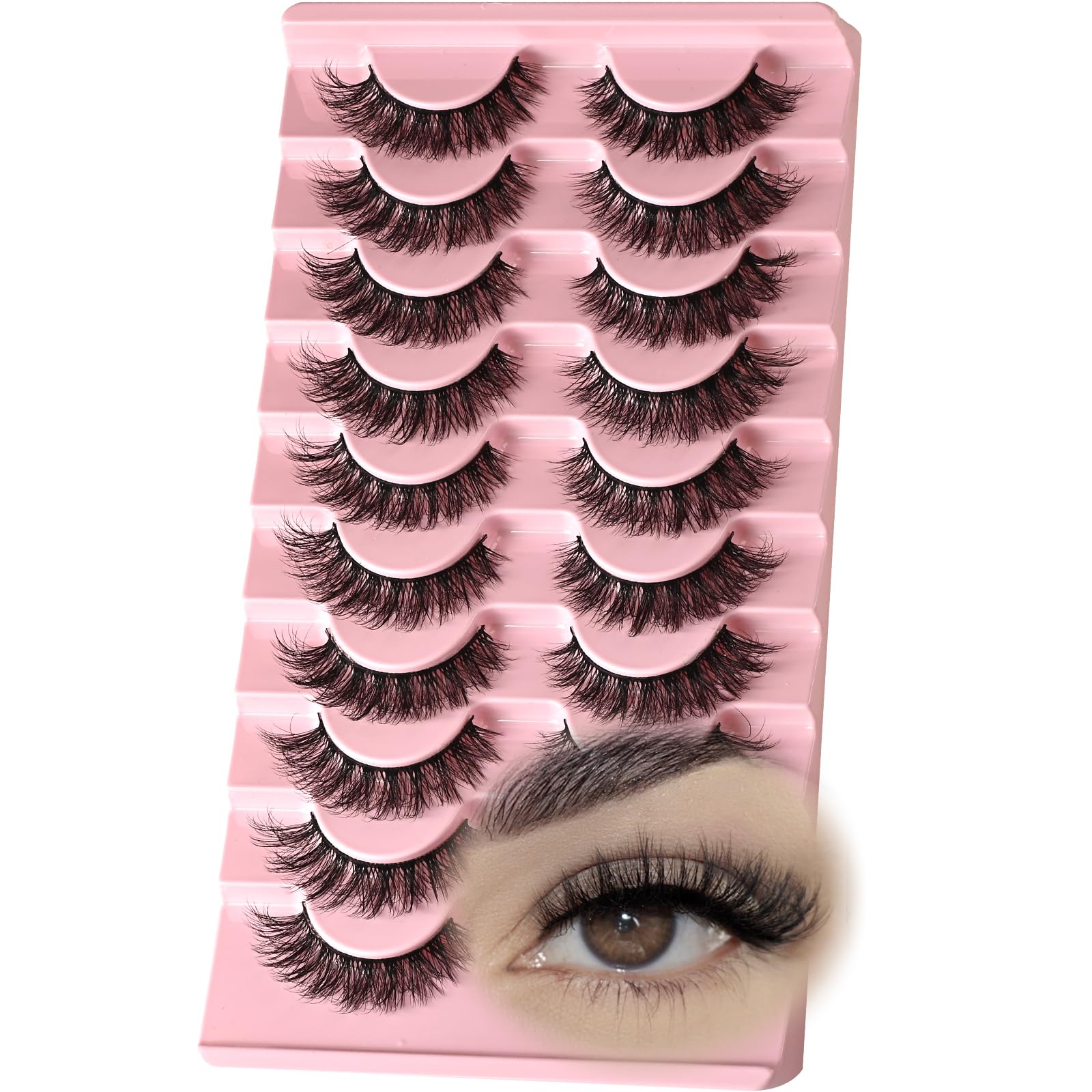 FARRED Natural Lashes Short Eyelashes Wispy False Mink Lash Strips 10 Pair Natural Look Fluffy Cat Eye Strip Eyelash Small Fake Lashes Full Pestañas