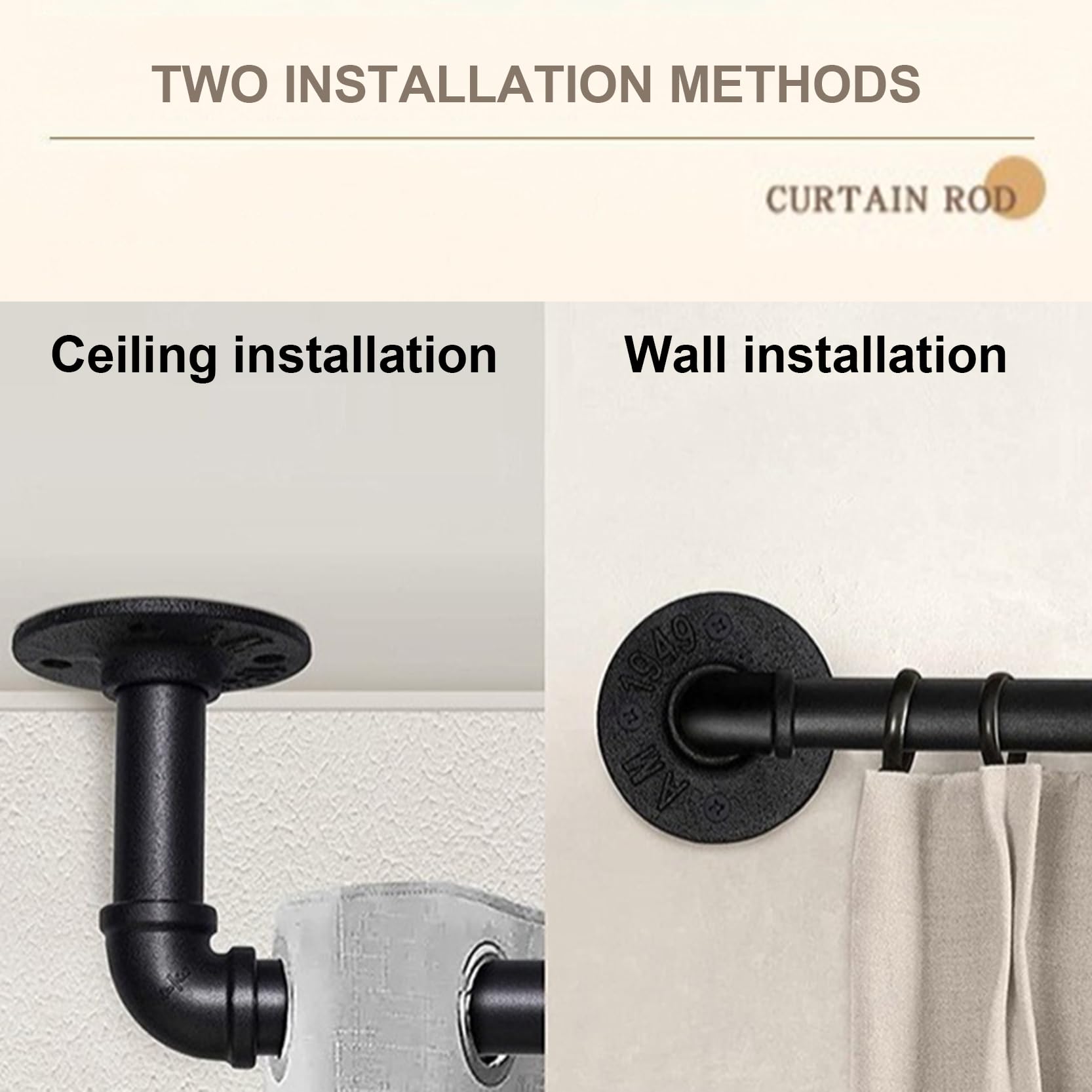 Wickel Gardinenstangen, Schwarze Gardinenstange für Fenster, Verdunkelung Gardinenstange, Raumteiler-Gardinenschiene, Kleiderstange Aus Metall, Robuste Rohrgardinenstange(Size:70-120cm)