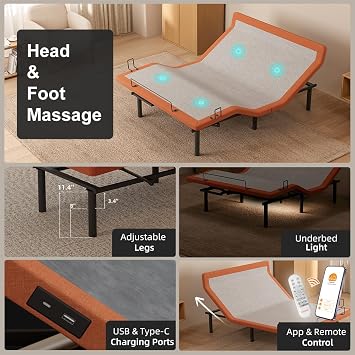 ESHINE Twin XL Adjustable Bed Frame 14 Hybrid Mattress with Massage