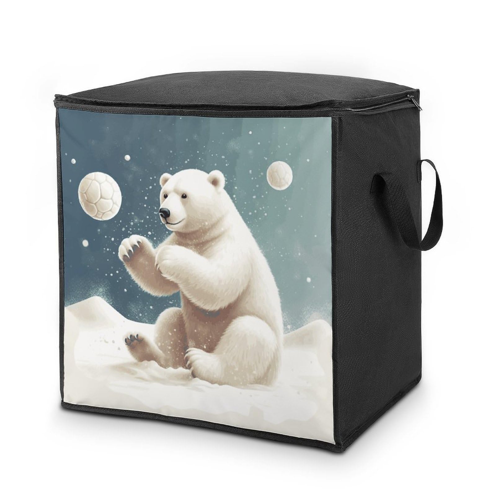 Fekiloot Style Funny Polar Bear Playing Snowball Storage Bags With Reinforced Handles,Moving Bag With Zipper,Closet Organizers,Compression Packing Cubes