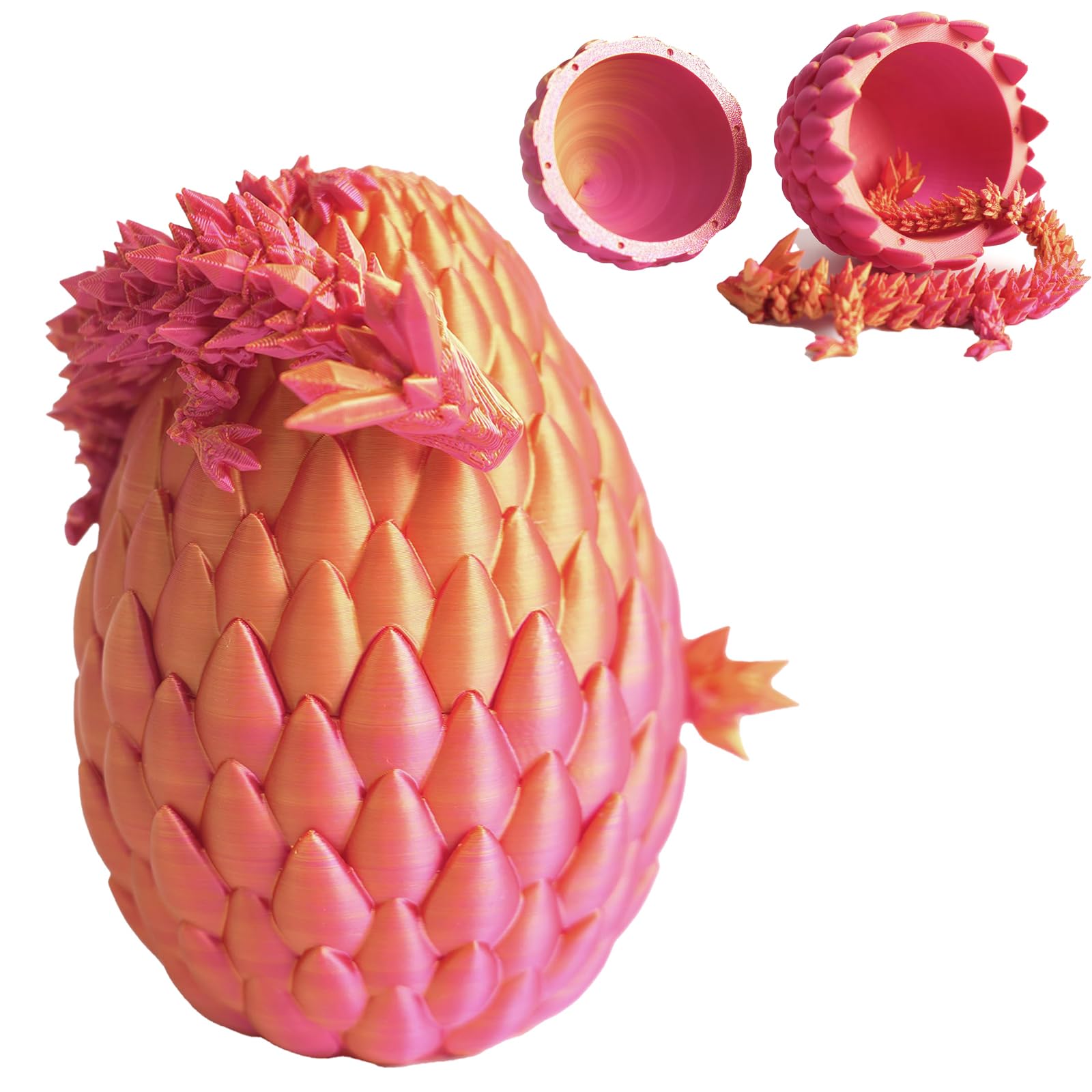 ZZXIAOJIE 3D Printed Dragon Egg Fidget Toys Mystery Crystal 3D Printed Animals Articulated Dragon Easter Eggs Gifts Home Desk Decor (Red.B)